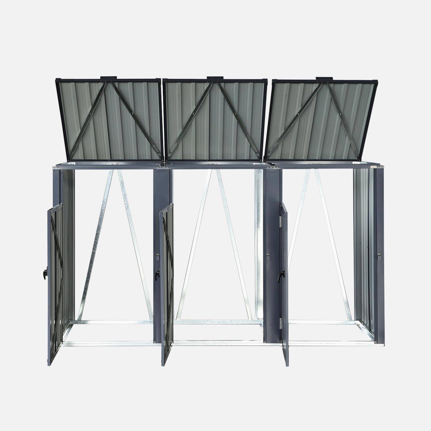 Grey galvanised steel bin shed, Escaut, Grey, 219x82x124 cm Photo4