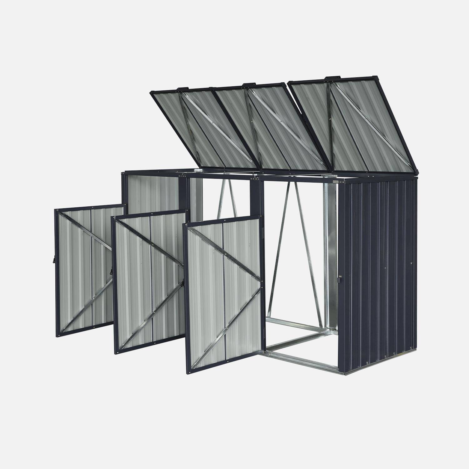 Grey galvanised steel bin shed, Escaut, Grey, 219x82x124 cm Photo5