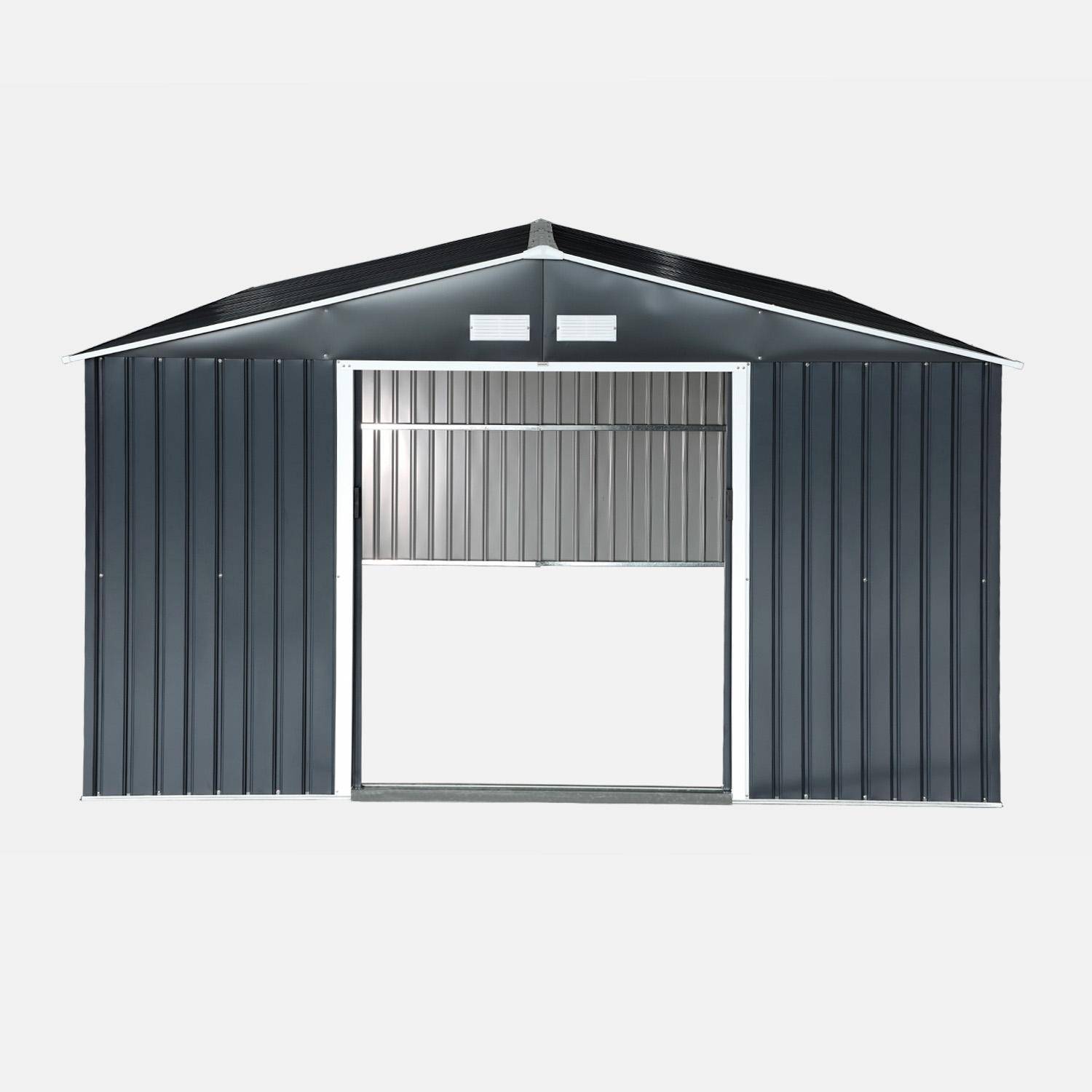 Abri de jardin en métal - Slack - 12,99 m² anthracite - Deux portes coulissantes, kit de fixation sol inclus, L 341 x 386 x 211cm,sweeek,Photo4