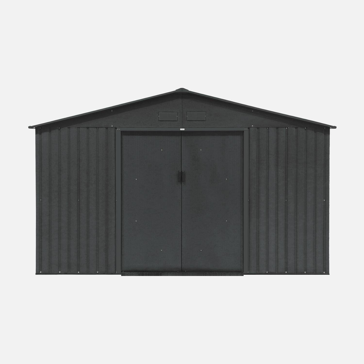 Metalen tuinhuisje 12,99 m² antraciet - Twee schuifdeuren, inclusief vloerbevestigingsset, L 341 x 386 x 211cm,sweeek,Photo2