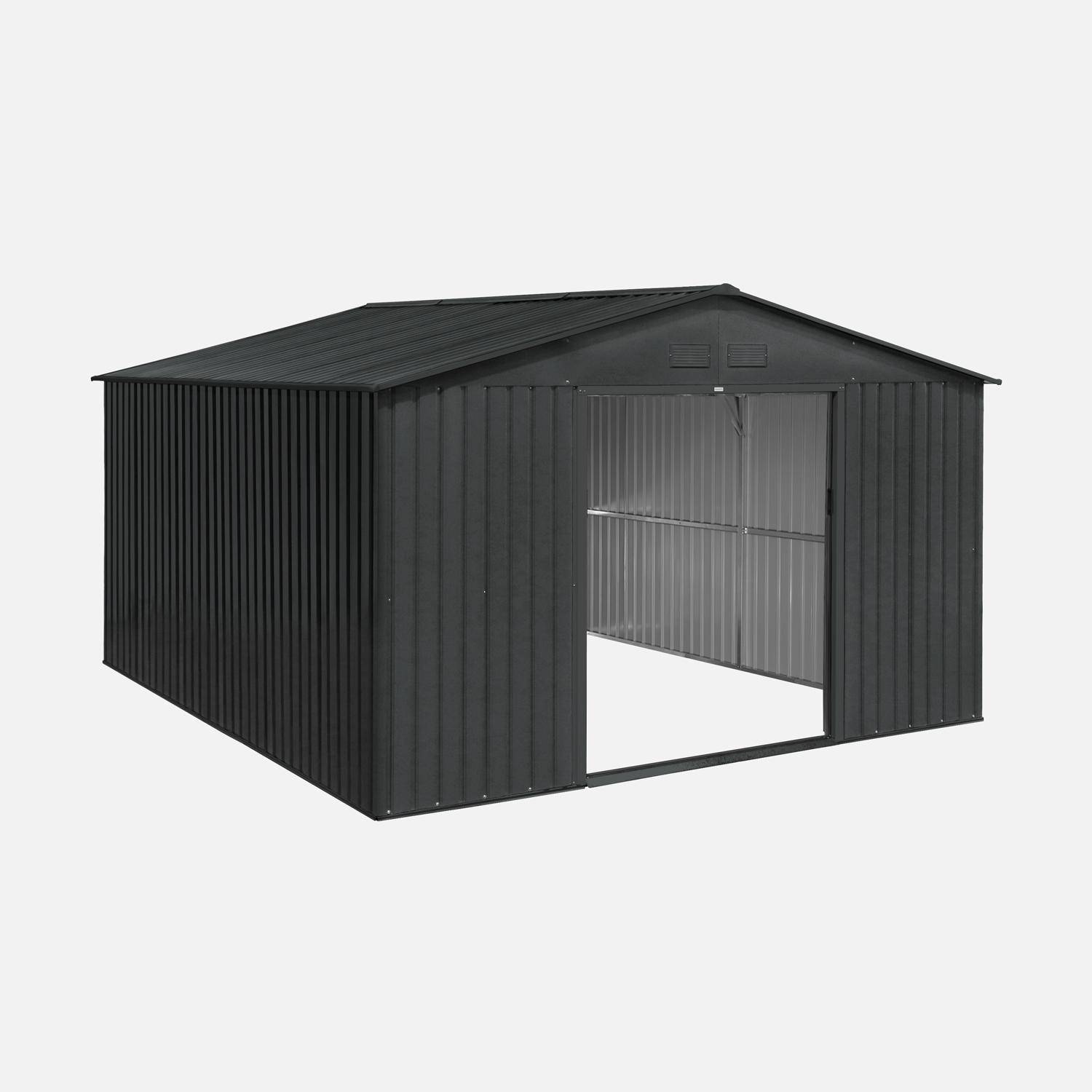 Metalen tuinhuisje 12,99 m² antraciet - Twee schuifdeuren, inclusief vloerbevestigingsset, L 341 x 386 x 211cm Photo3