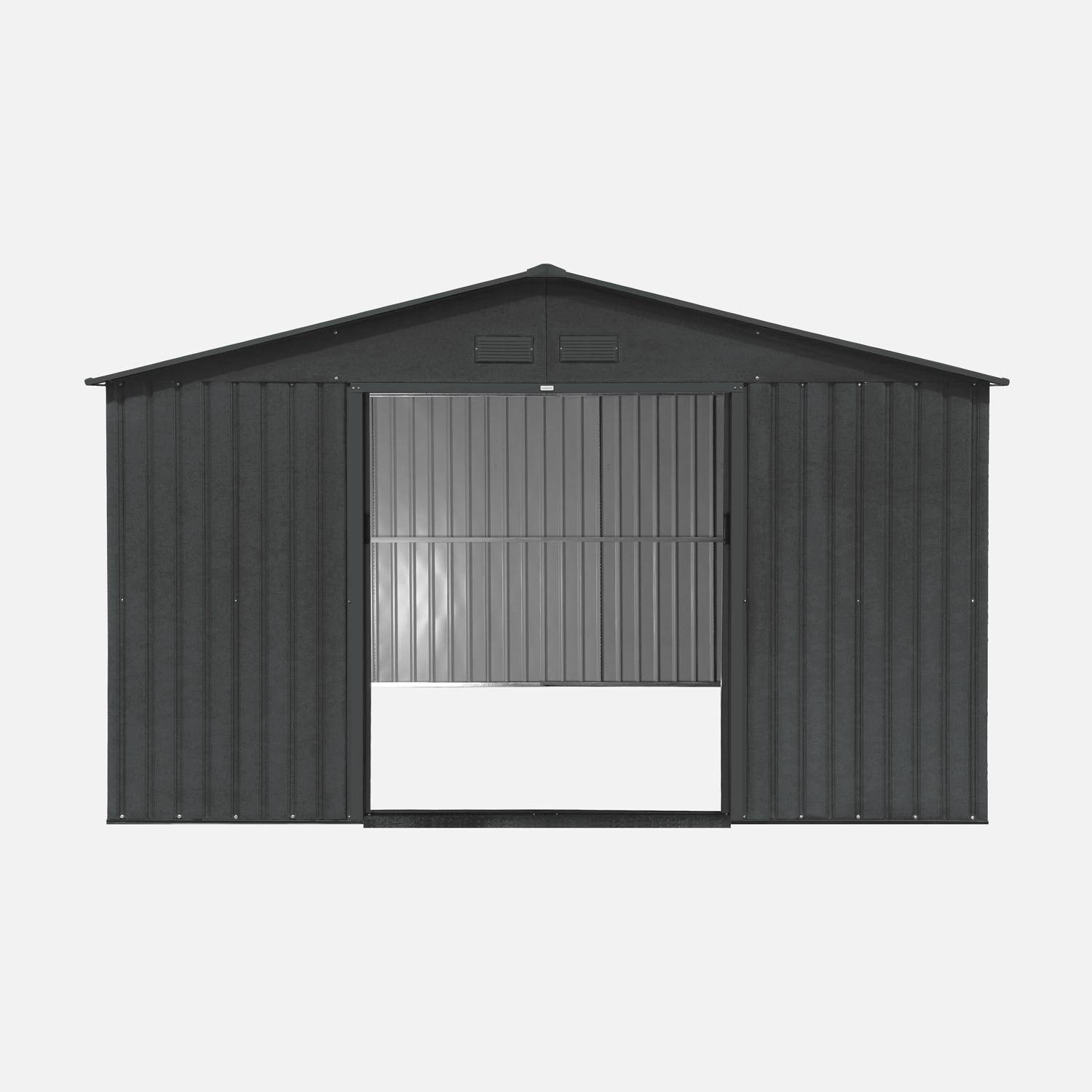 Metalen tuinhuisje 12,99 m² antraciet - Twee schuifdeuren, inclusief vloerbevestigingsset, L 341 x 386 x 211cm Photo4