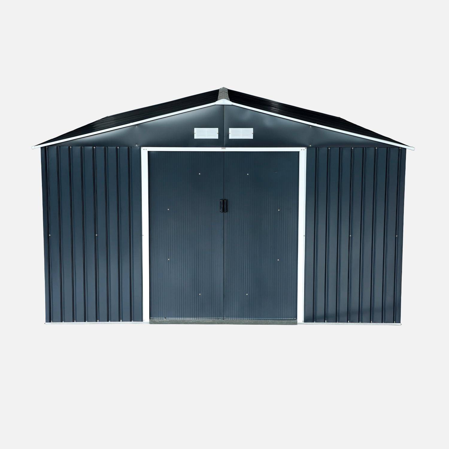 Abri de jardin en métal - Slack - 12,99 m² anthracite - Deux portes coulissantes, kit de fixation sol inclus, L 341 x 386 x 211cm,sweeek,Photo2