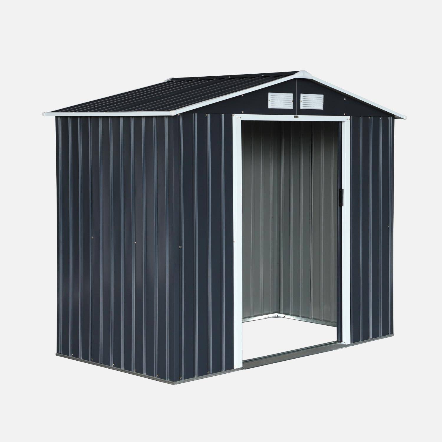 Abri de jardin en métal - Houtland, 2,71 m² anthracite - Cabane à outils avec double portes coulissantes, kit de fixation sol inclus, L 213 x P 131 x H 185cm Photo3