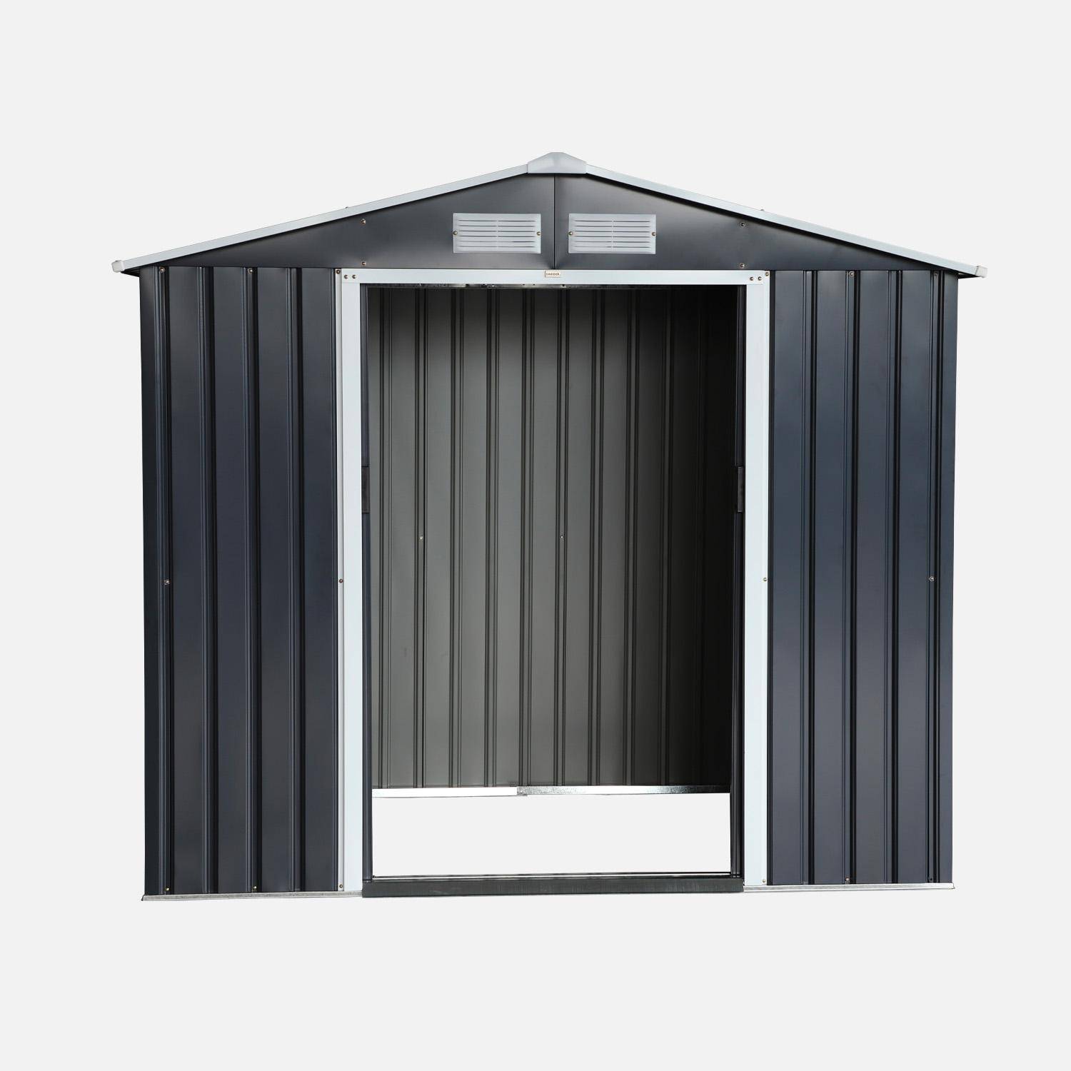 Abri de jardin en métal - Houtland, 2,71 m² anthracite - Cabane à outils avec double portes coulissantes, kit de fixation sol inclus, L 213 x P 131 x H 185cm,sweeek,Photo4