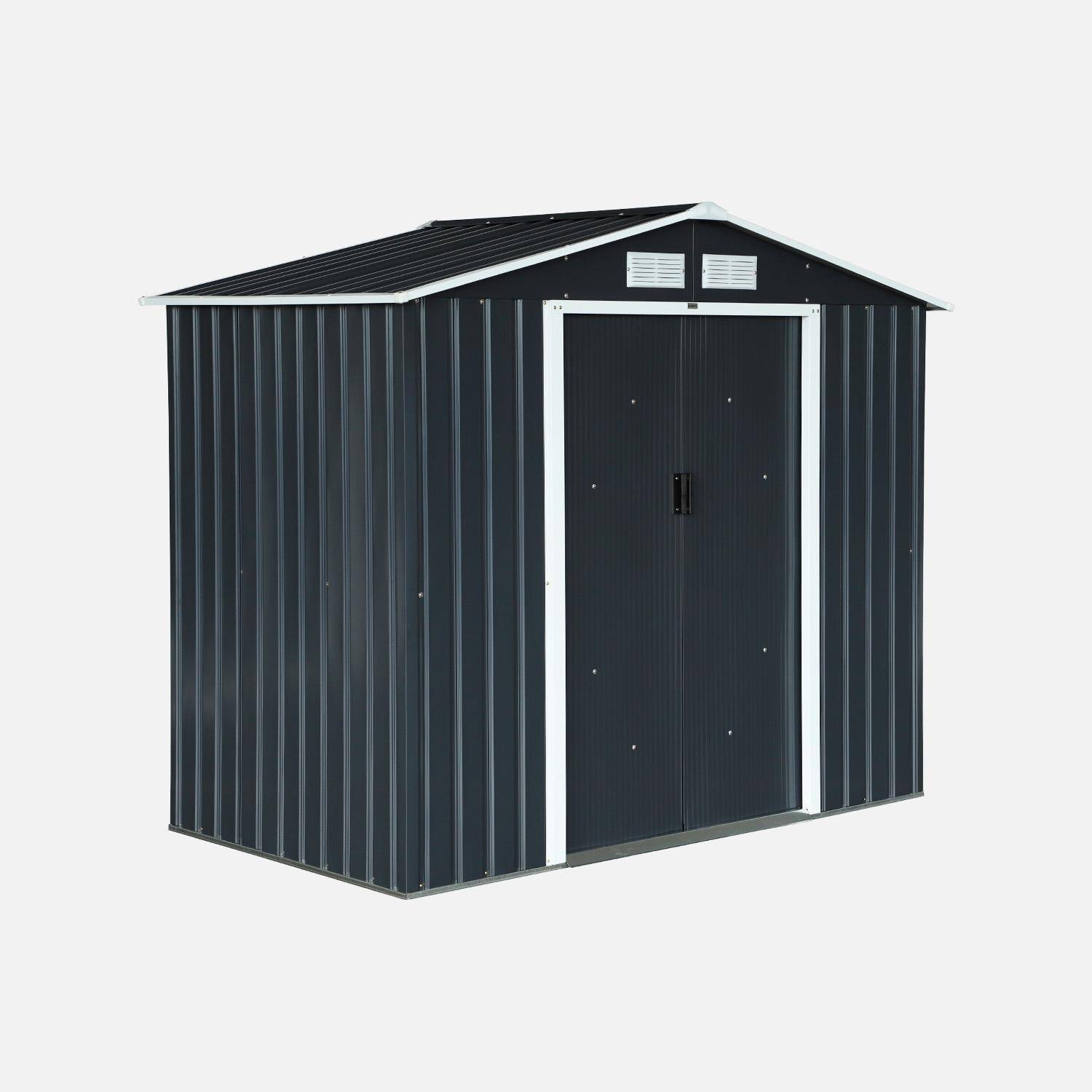 Abri de jardin en métal - Houtland, 2,71 m² anthracite - Cabane à outils avec double portes coulissantes, kit de fixation sol inclus, L 213 x P 131 x H 185cm,sweeek,Photo1