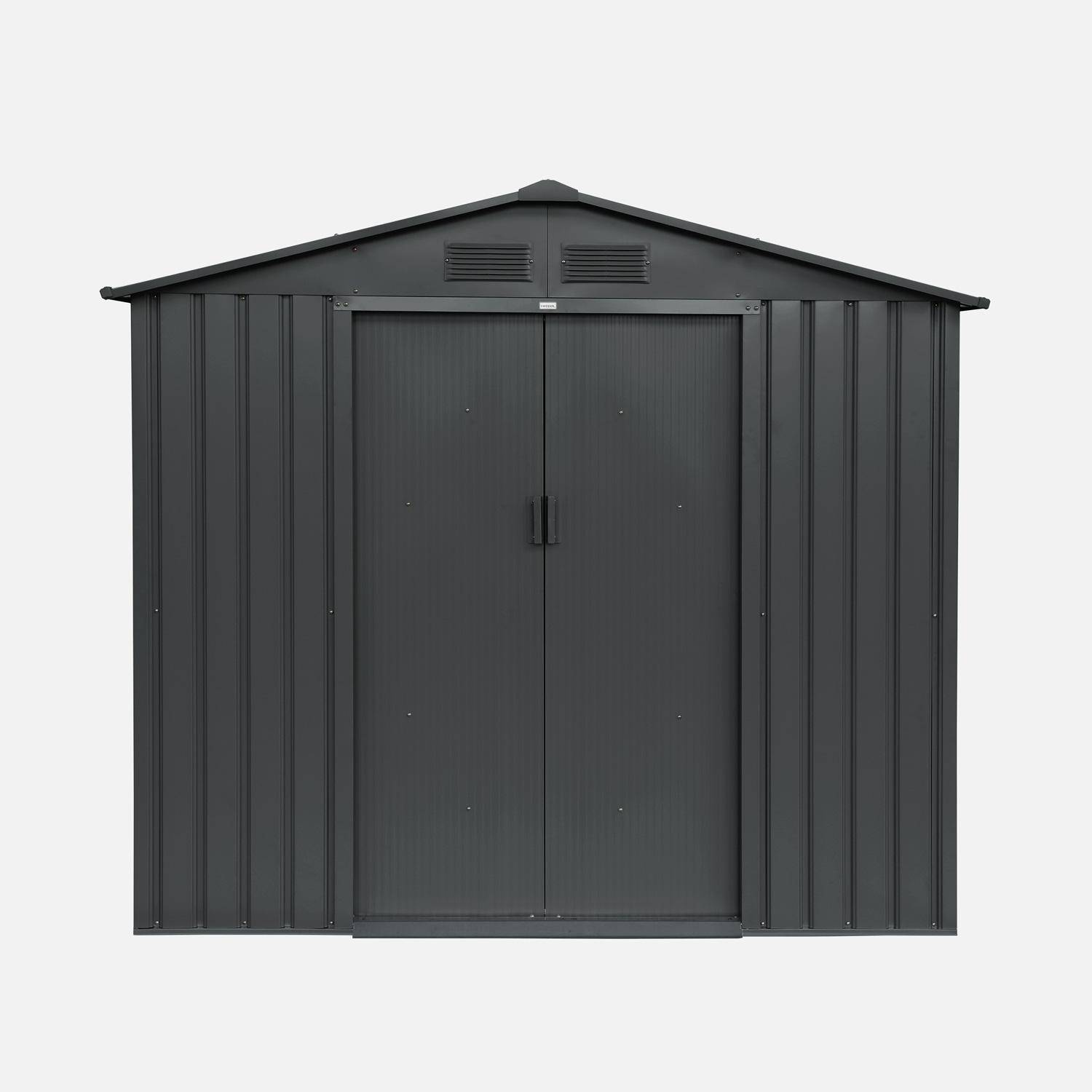 Abri de jardin en métal - Houtland, 2,71 m² anthracite - Cabane à outils avec double portes coulissantes, kit de fixation sol inclus, L 213 x P 131 x H 185cm,sweeek,Photo5