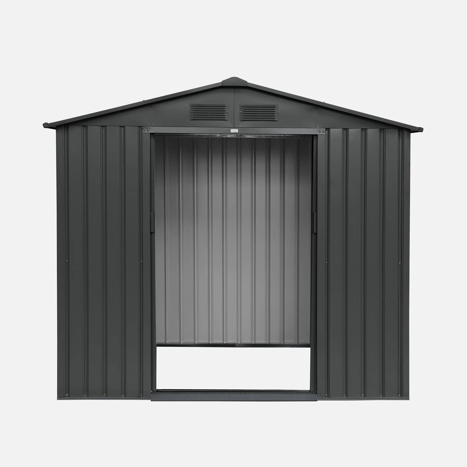 Abri de jardin en métal - Houtland, 2,71 m² anthracite - Cabane à outils avec double portes coulissantes, kit de fixation sol inclus, L 213 x P 131 x H 185cm,sweeek,Photo7