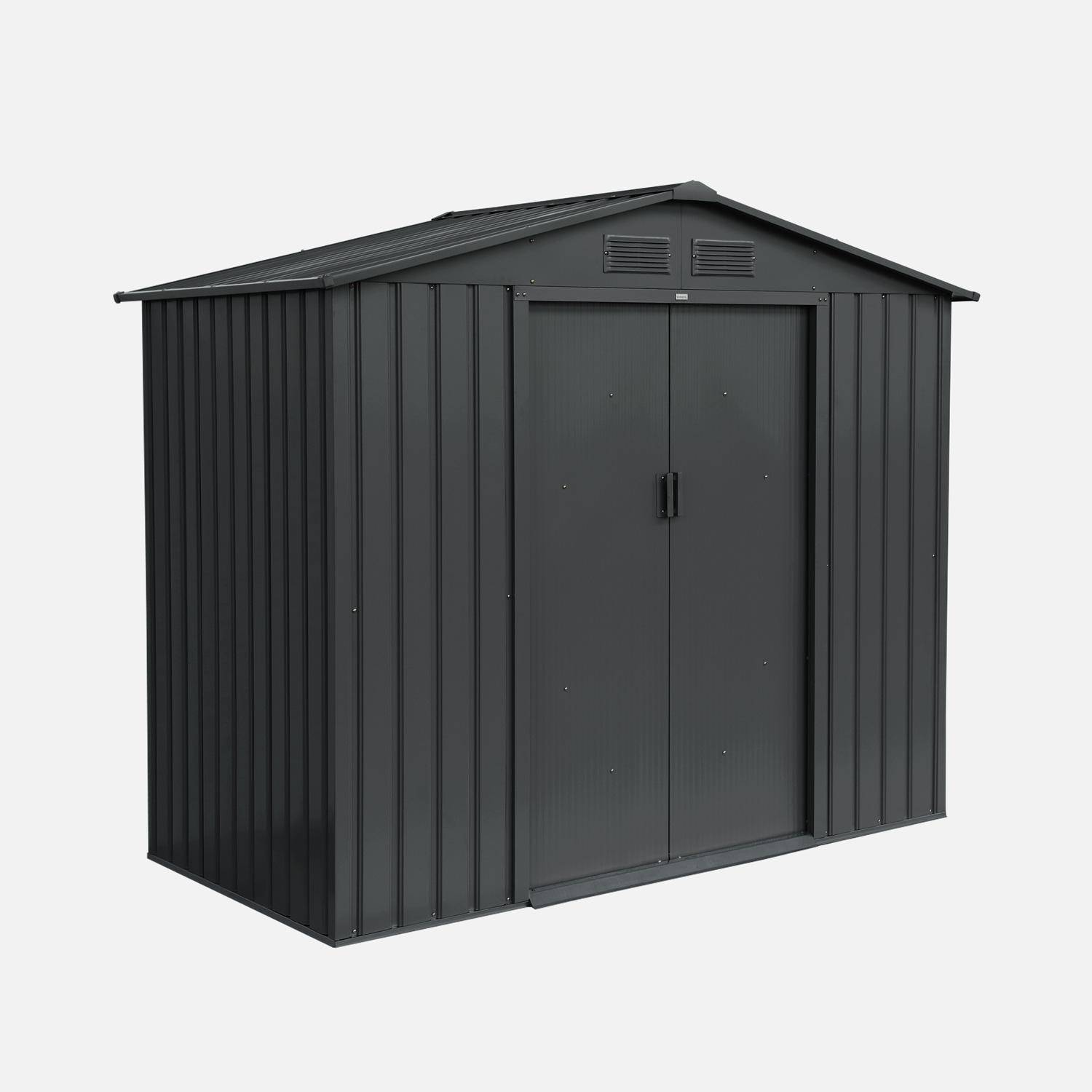 Abri de jardin en métal - Houtland, 2,71 m² anthracite - Cabane à outils avec double portes coulissantes, kit de fixation sol inclus, L 213 x P 131 x H 185cm Photo3