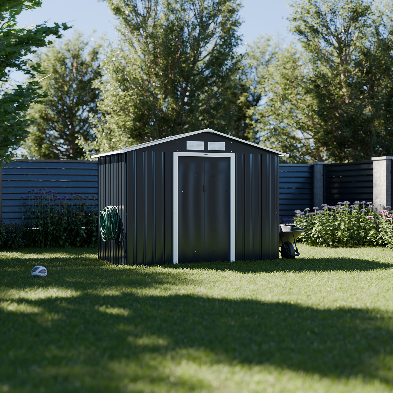 2.71m² metal garden shed, Houtland, Anthracite, 213x131x185 cm Photo2