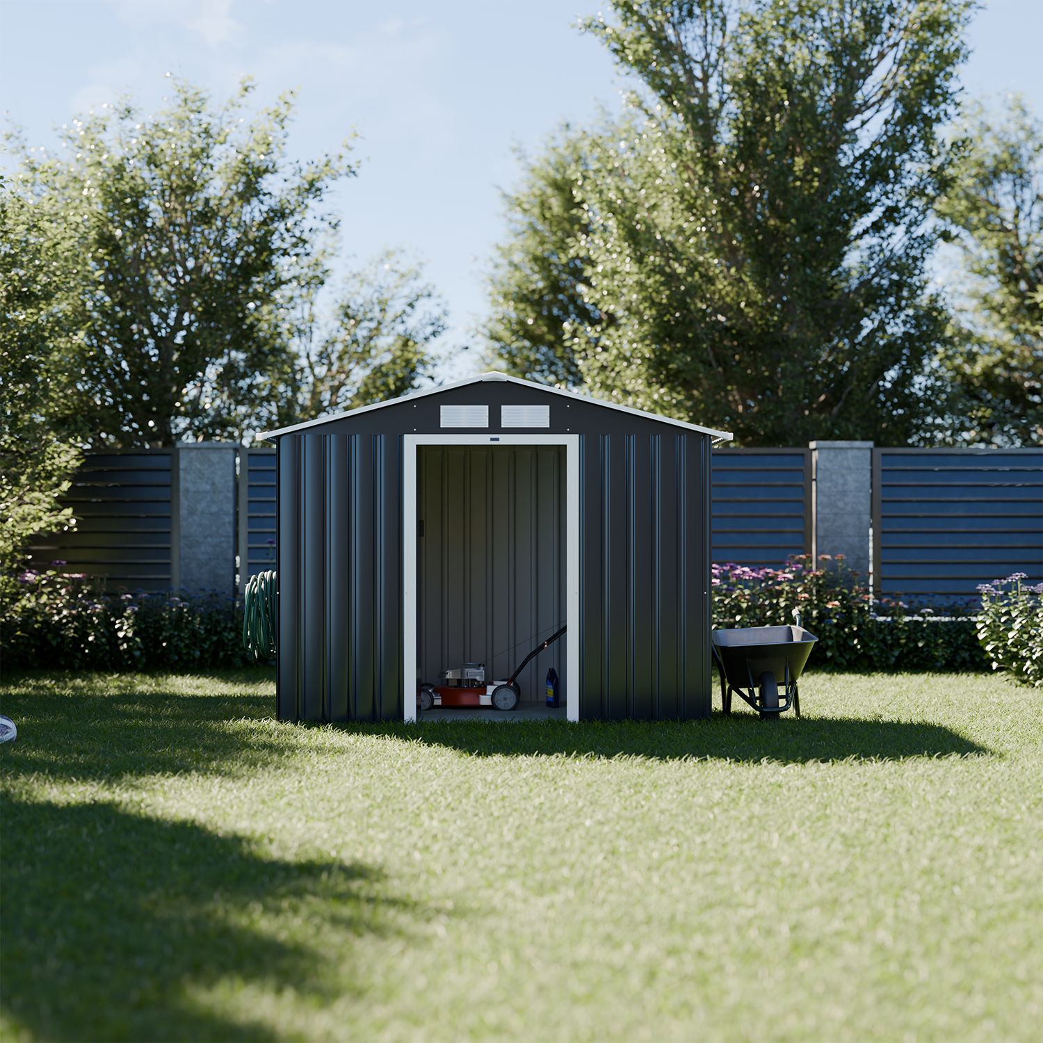 2.71m² metal garden shed, Houtland, Anthracite, 213x131x185 cm Photo1