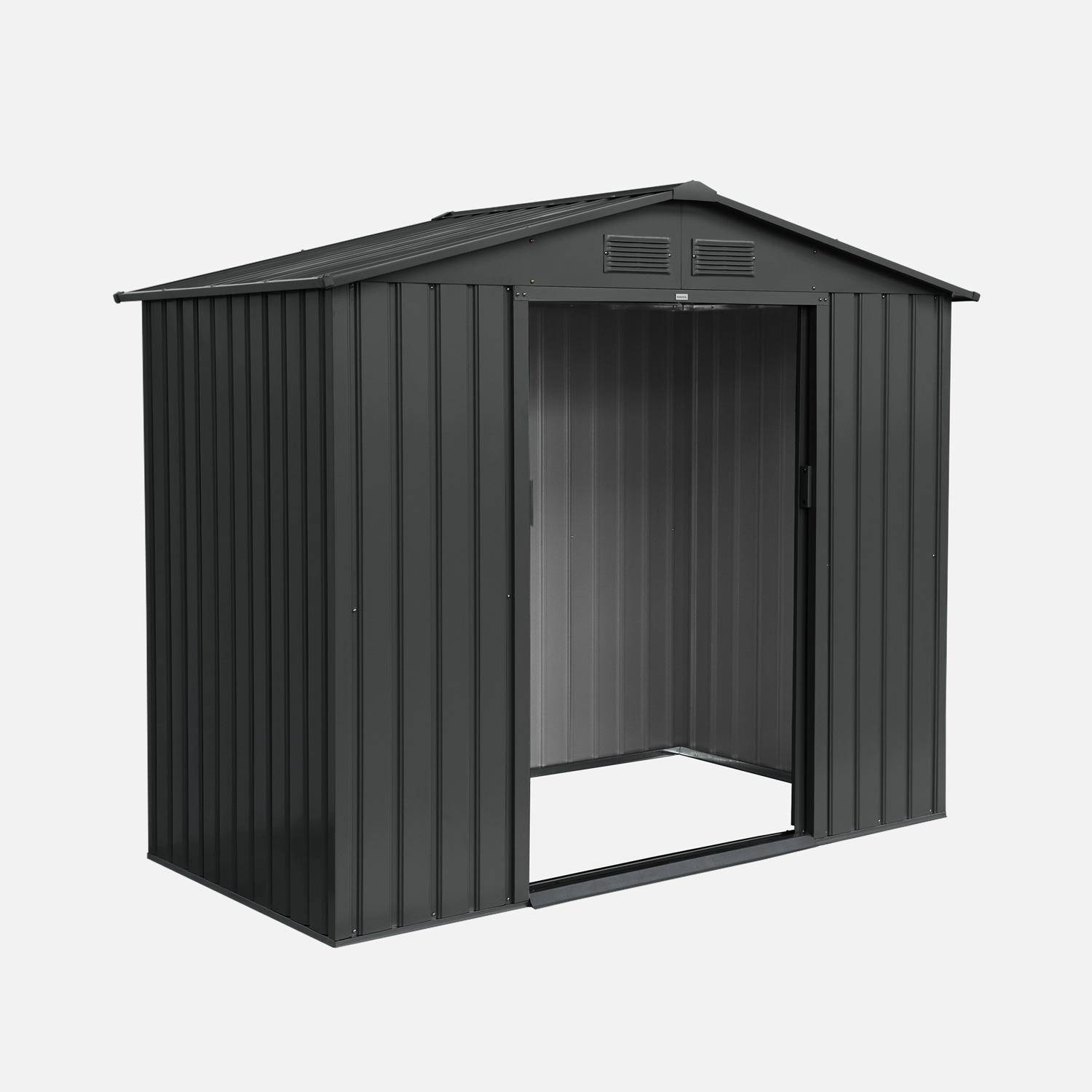 Abri de jardin en métal - Houtland, 2,71 m² anthracite - Cabane à outils avec double portes coulissantes, kit de fixation sol inclus, L 213 x P 131 x H 185cm Photo6