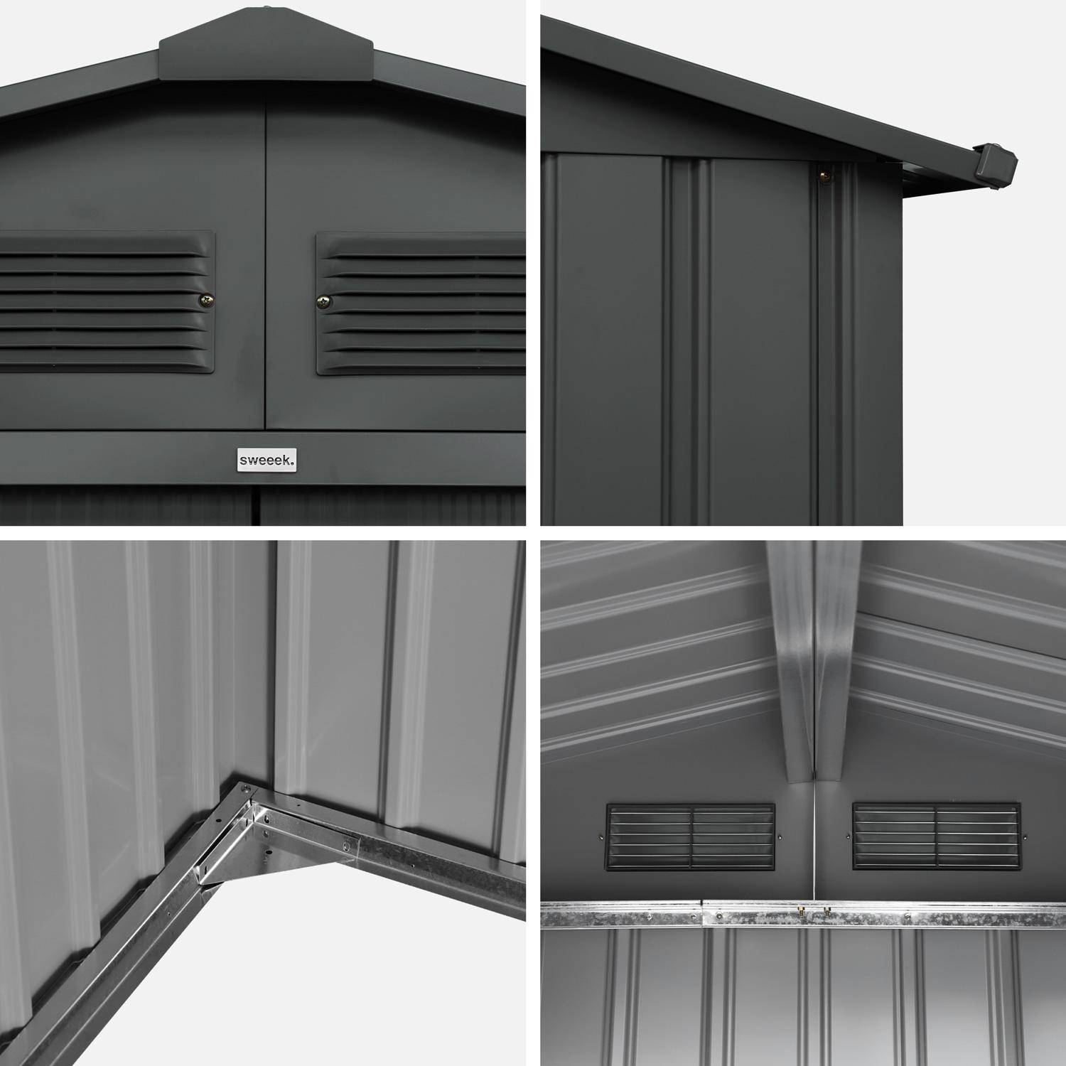 Abri de jardin en métal - Houtland, 2,71 m² anthracite - Cabane à outils avec double portes coulissantes, kit de fixation sol inclus, L 213 x P 131 x H 185cm Photo4