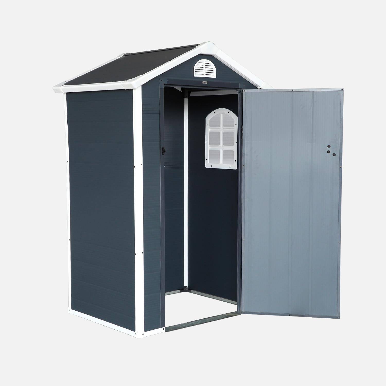 Kunststof tuinhuisje 1,39 m², antraciet, Aluminium en stalen frame, 134 x 104 x 204cm,sweeek,Photo4