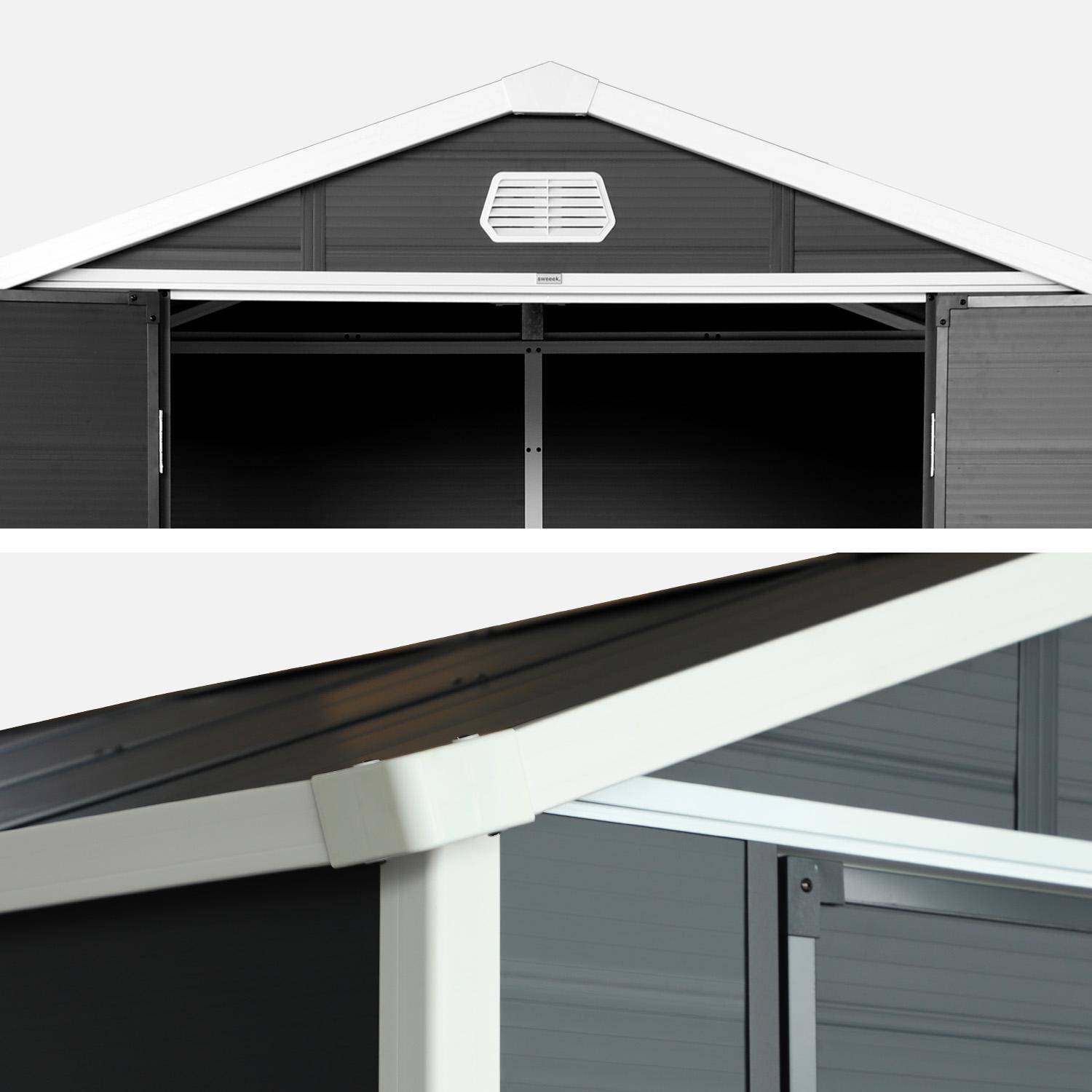 Abri de jardin plastique 3,65 m², anthracite, acier et aluminium, toiture en double pente et grande porte d'entée, 192 x 190 x 219cm,sweeek,Photo5