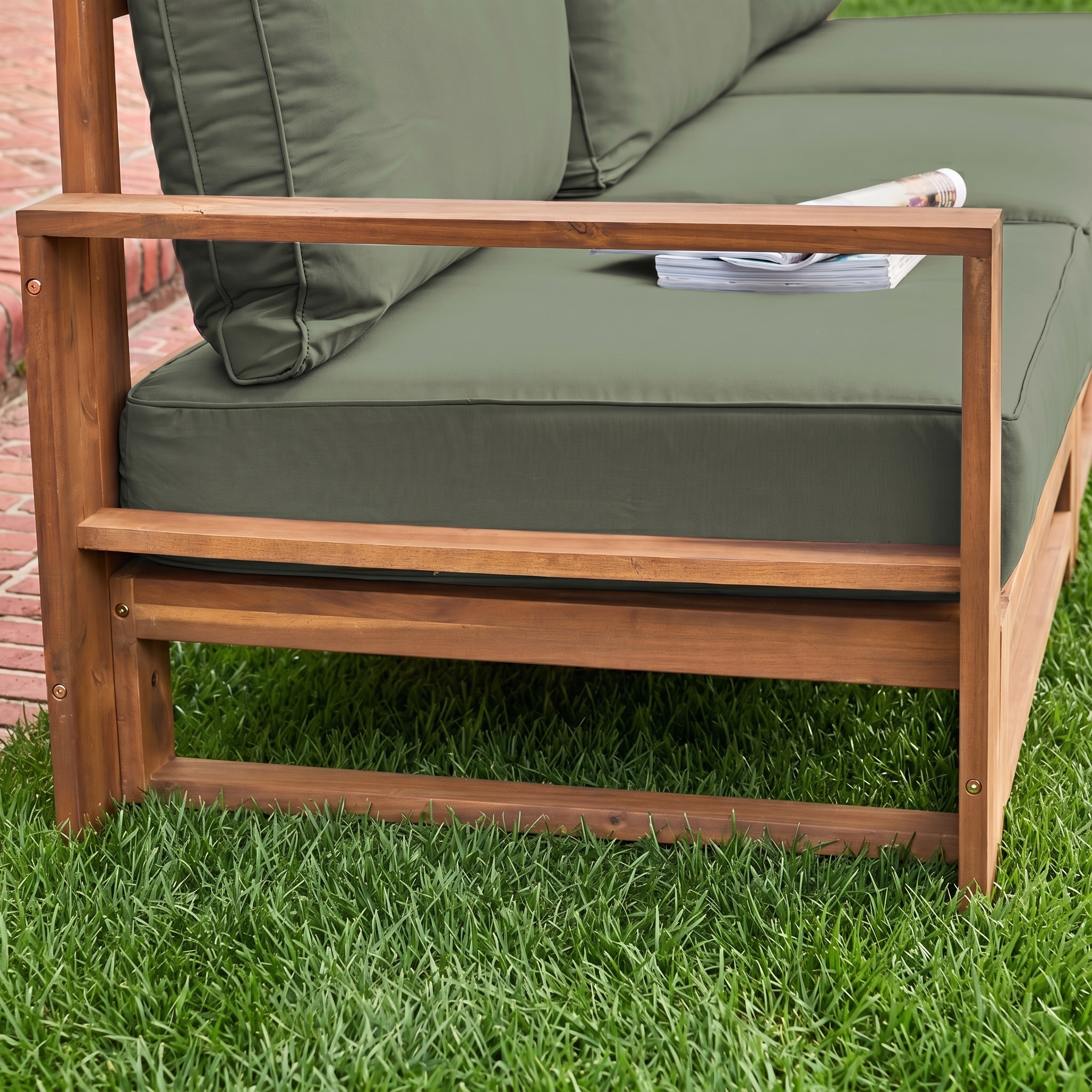 Salon de jardin en bois 5 places - kaki, canapé, fauteuils et table basse en acacia, 6 éléments modulables, 273 x 75 x 72,5cm Photo6