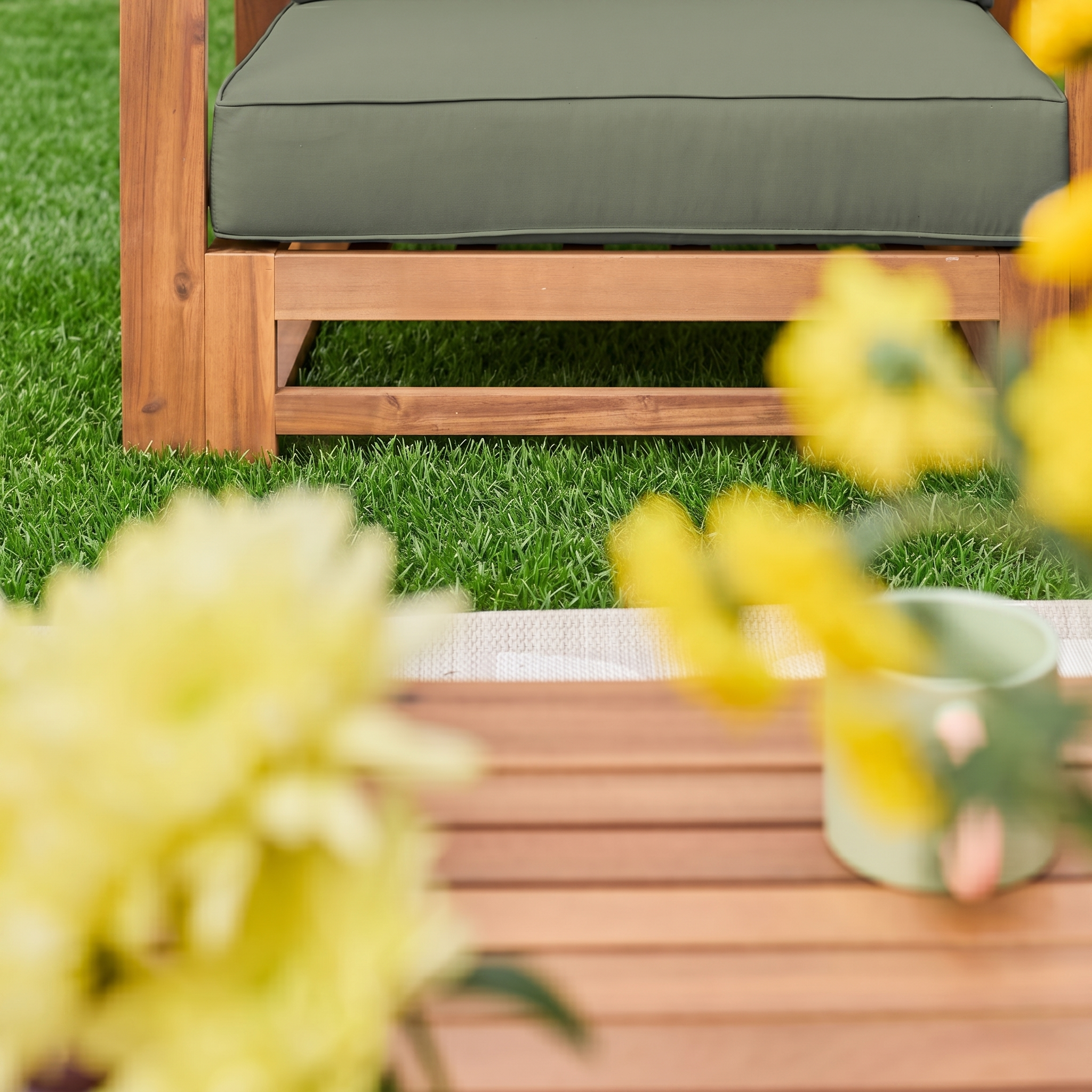 Salon de jardin en bois 5 places - kaki, canapé, fauteuils et table basse en acacia, 6 éléments modulables, 273 x 75 x 72,5cm Photo5