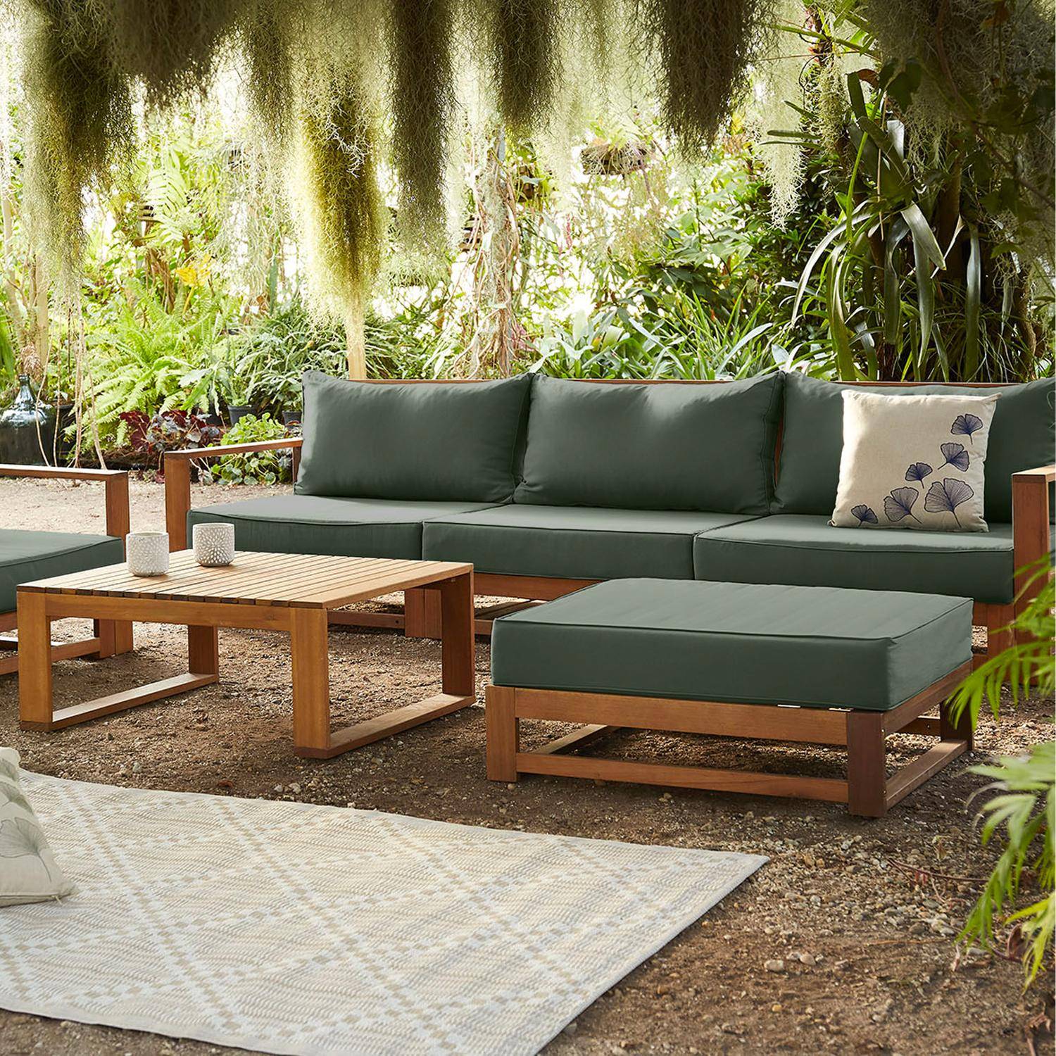 Holzgartenmöbel 5-Sitzer - khaki, Sofa, Sessel und Couchtisch aus Akazienholz, 6 modulare Elemente, 273 x 75 x 72,5 cm Mendoza  Photo1