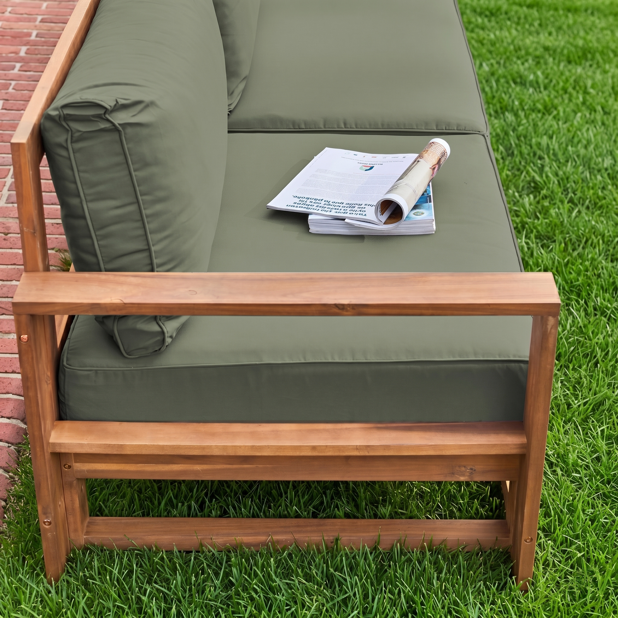Salon de jardin en bois 5 places - kaki, canapé, fauteuils et table basse en acacia, 6 éléments modulables, 273 x 75 x 72,5cm Photo3