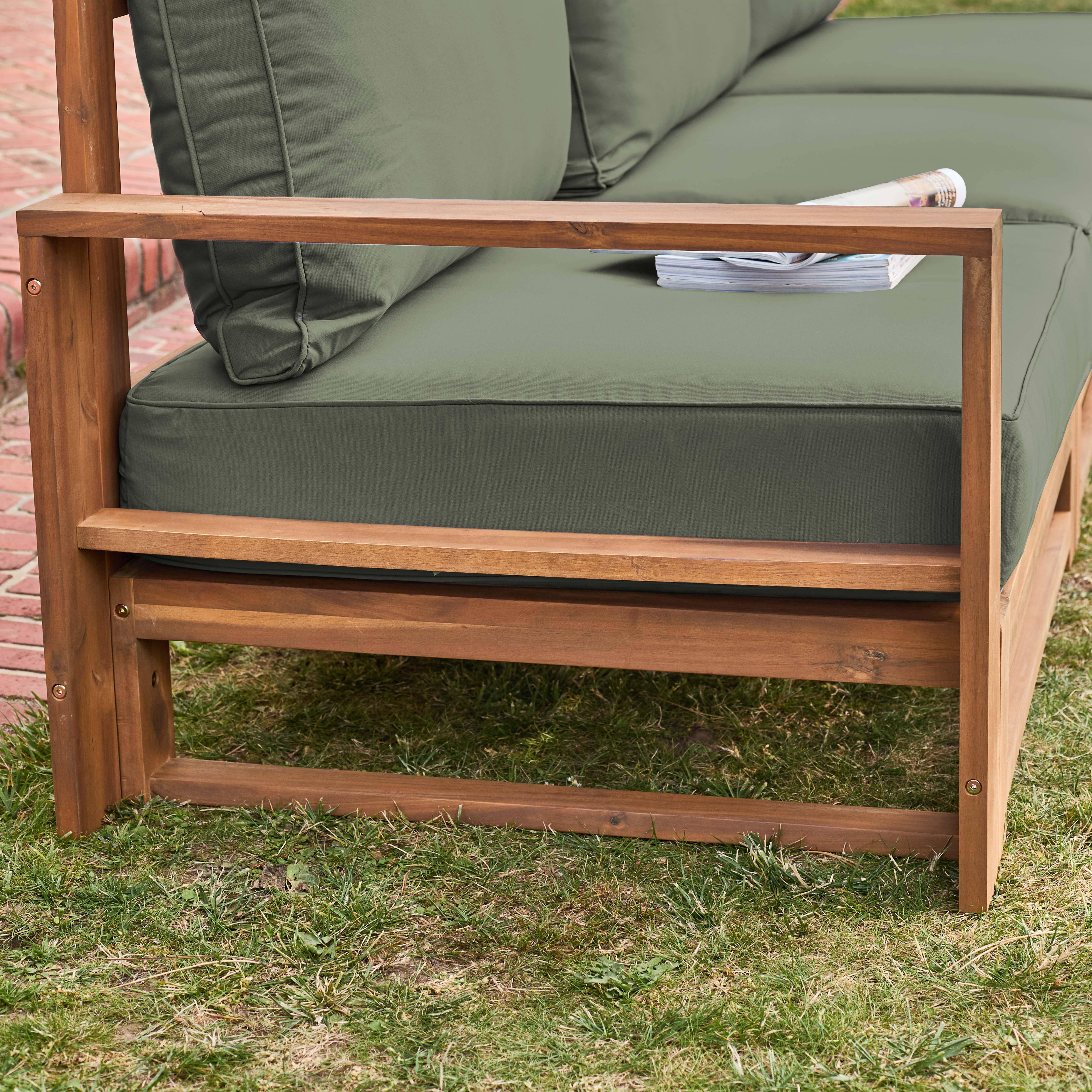 Holzgartenmöbel 5-Sitzer - khaki, Sofa, Sessel und Couchtisch aus Akazienholz, 6 modulare Elemente, 273 x 75 x 72,5 cm Mendoza ,sweeek,Photo6