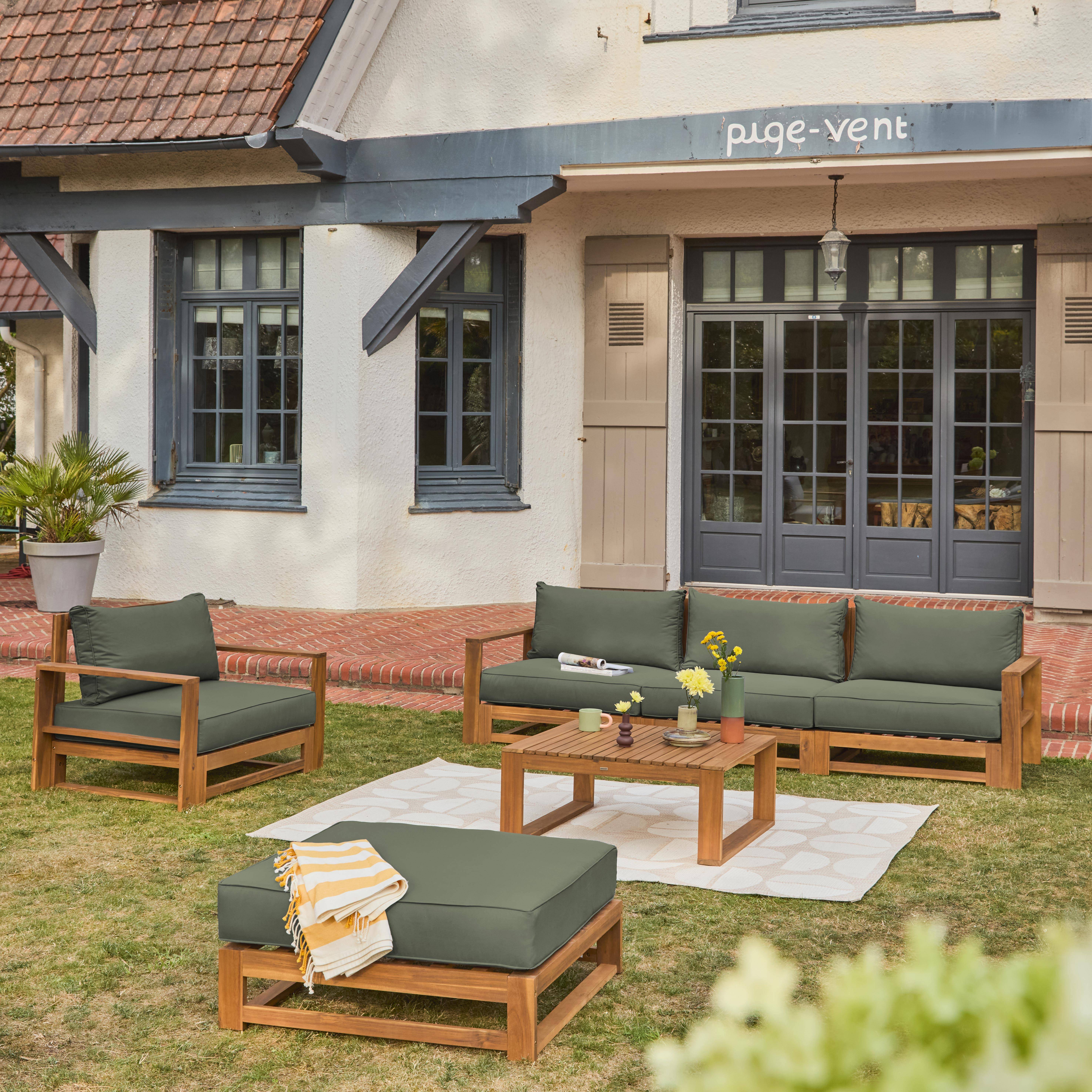 Holzgartenmöbel 5-Sitzer - khaki, Sofa, Sessel und Couchtisch aus Akazienholz, 6 modulare Elemente, 273 x 75 x 72,5 cm Mendoza ,sweeek,Photo1