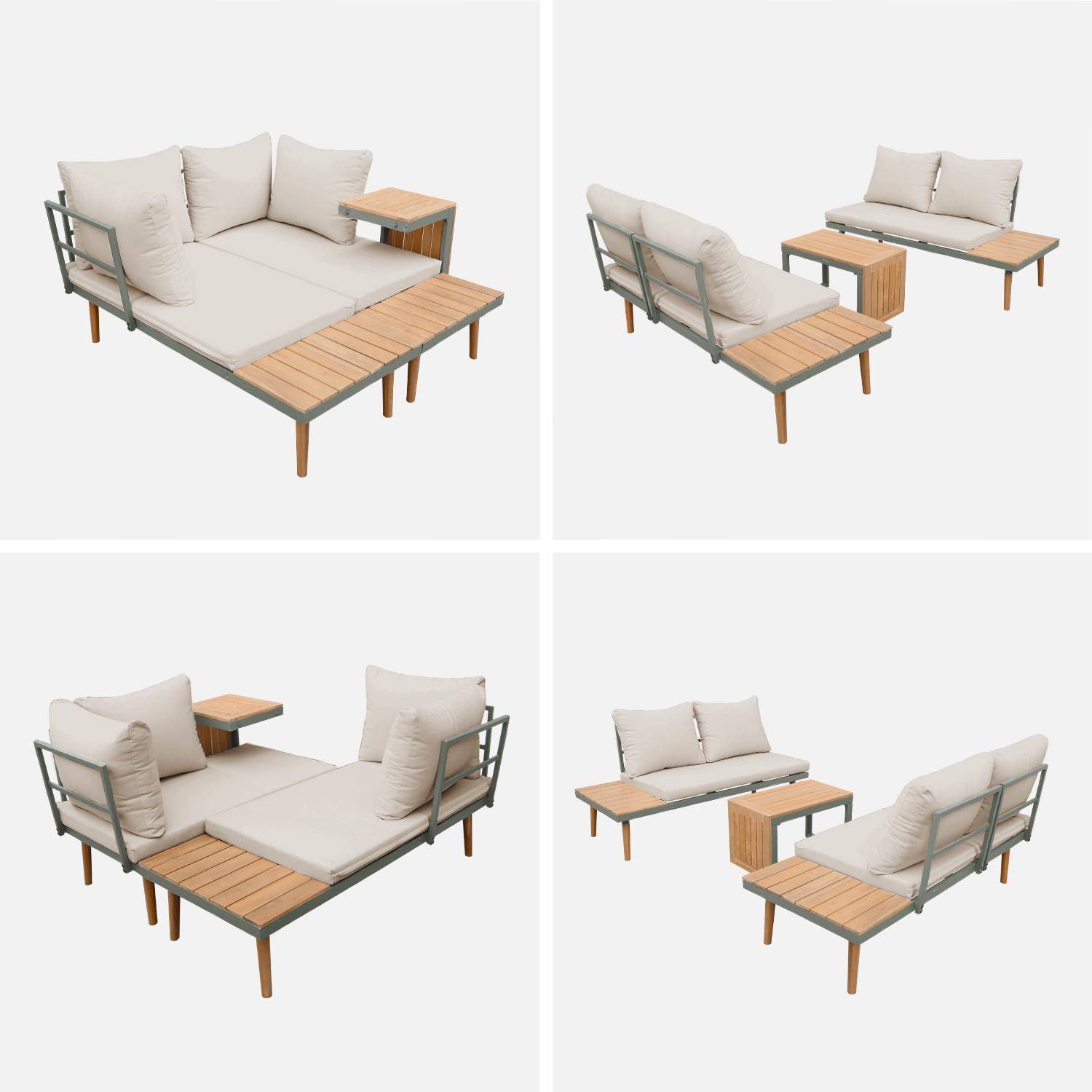 Conjunto de jardim com sofá modular em alumínio e acácia, 4 lugares, Sao Paulo, Caqui, 140x68x65 cm,sweeek,Photo7
