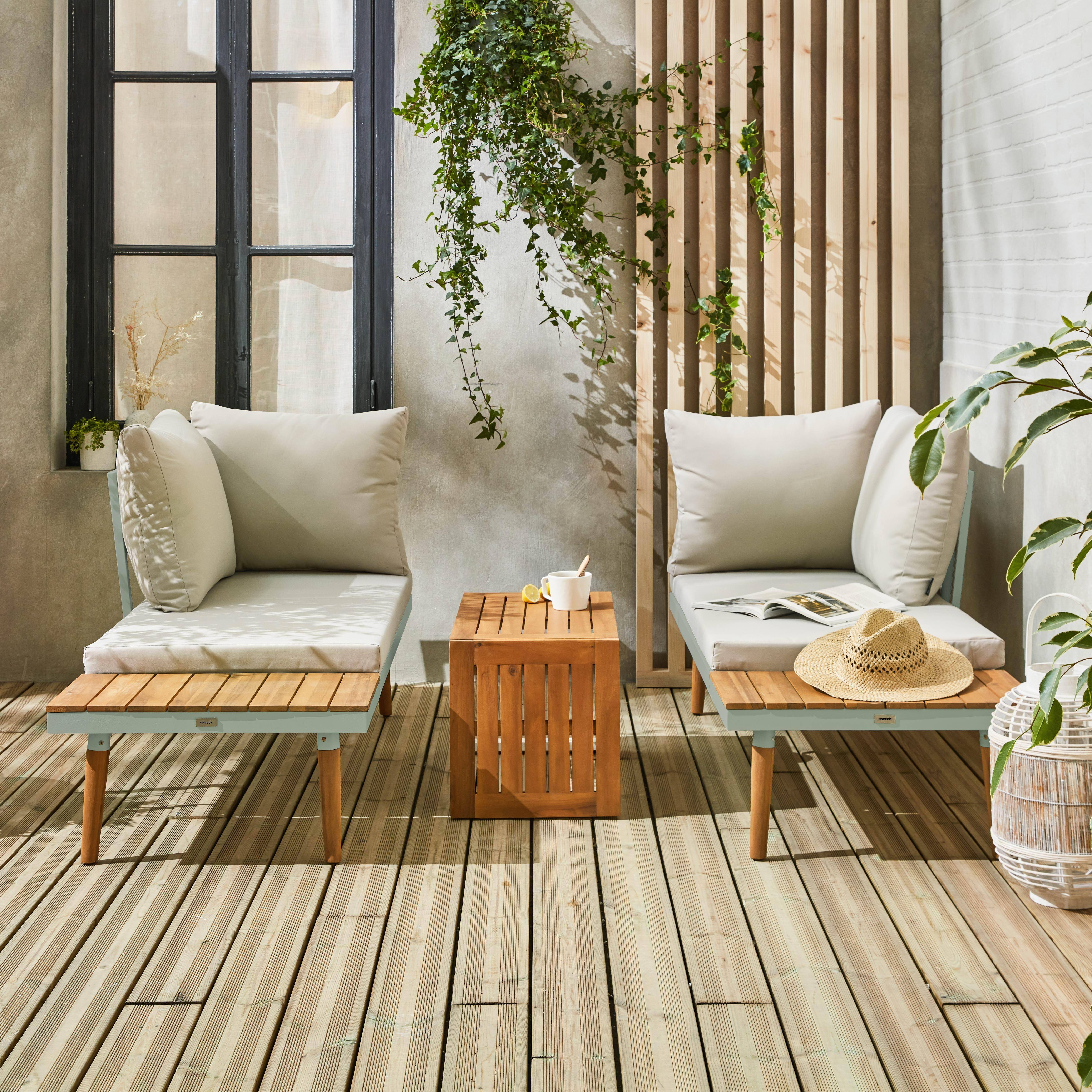 Salotto da giardino a 4 posti in alluminio e acacia, Sao Paulo, Kaki, 140x68x65 cm Photo3