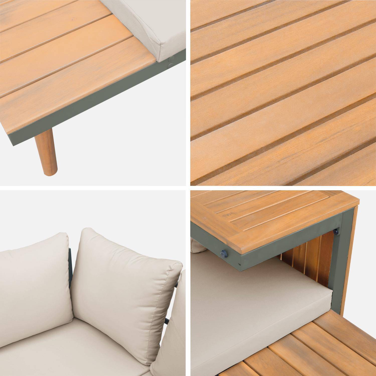 Conjunto de jardim com sofá modular em alumínio e acácia, 4 lugares, Sao Paulo, Caqui, 140x68x65 cm Photo8