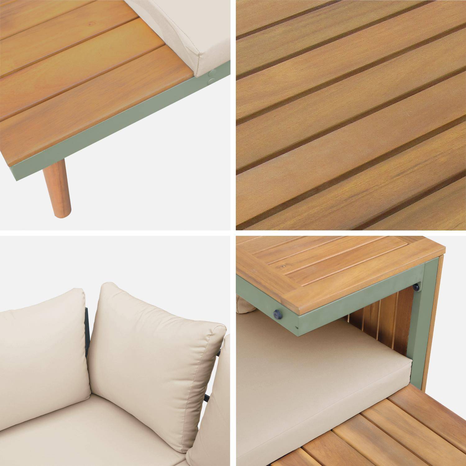 Salotto da giardino a 4 posti in alluminio e acacia, Sao Paulo, Kaki, 140x68x65 cm,sweeek,Photo8