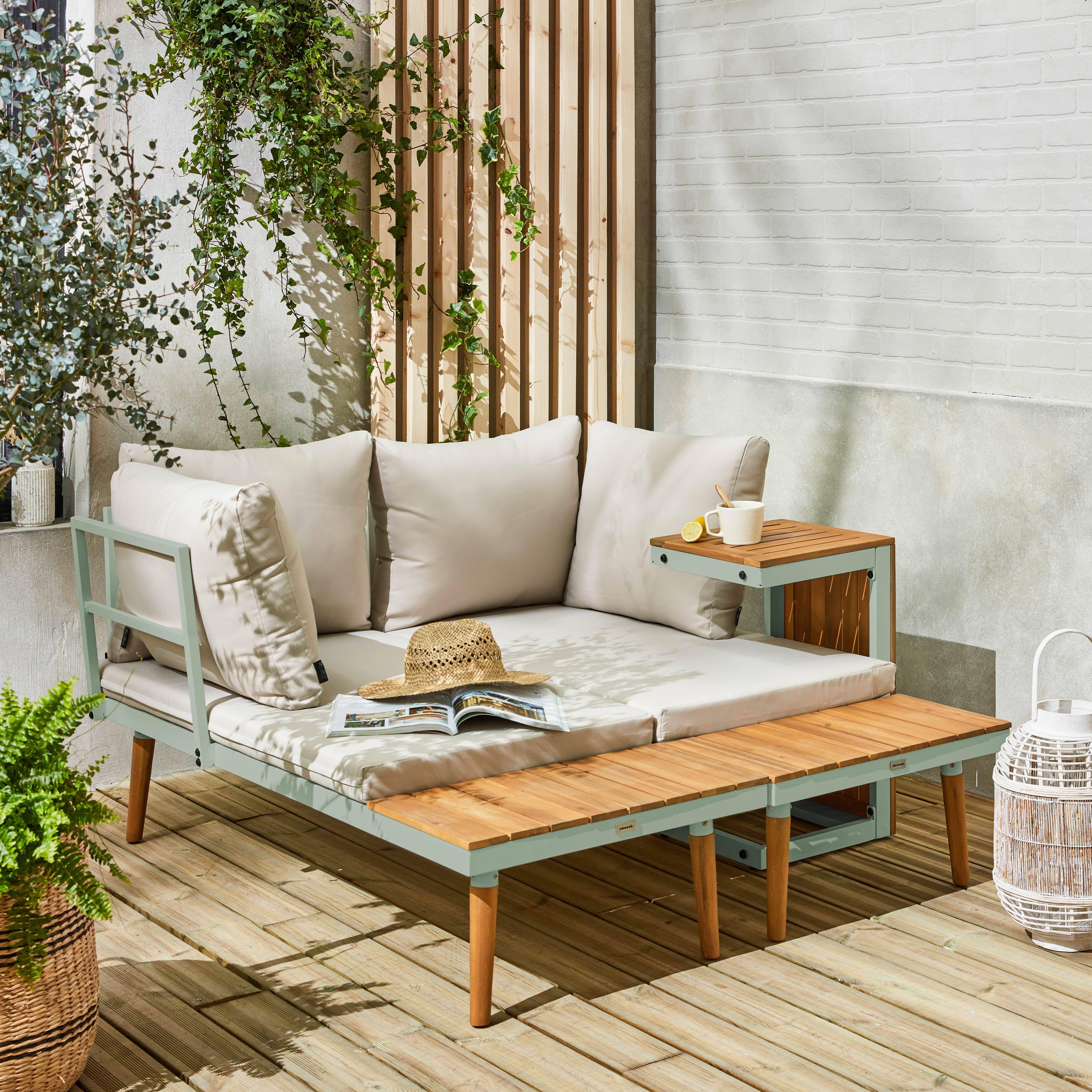 Salotto da giardino a 4 posti in alluminio e acacia, Sao Paulo, Kaki, 140x68x65 cm Photo4