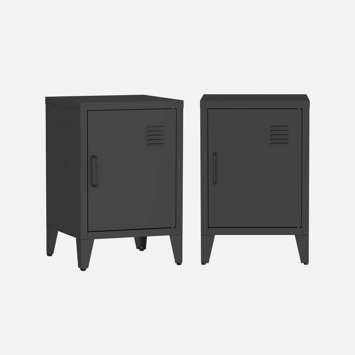 Lot de 2 tables de chevet en acier 1 porte, Noire