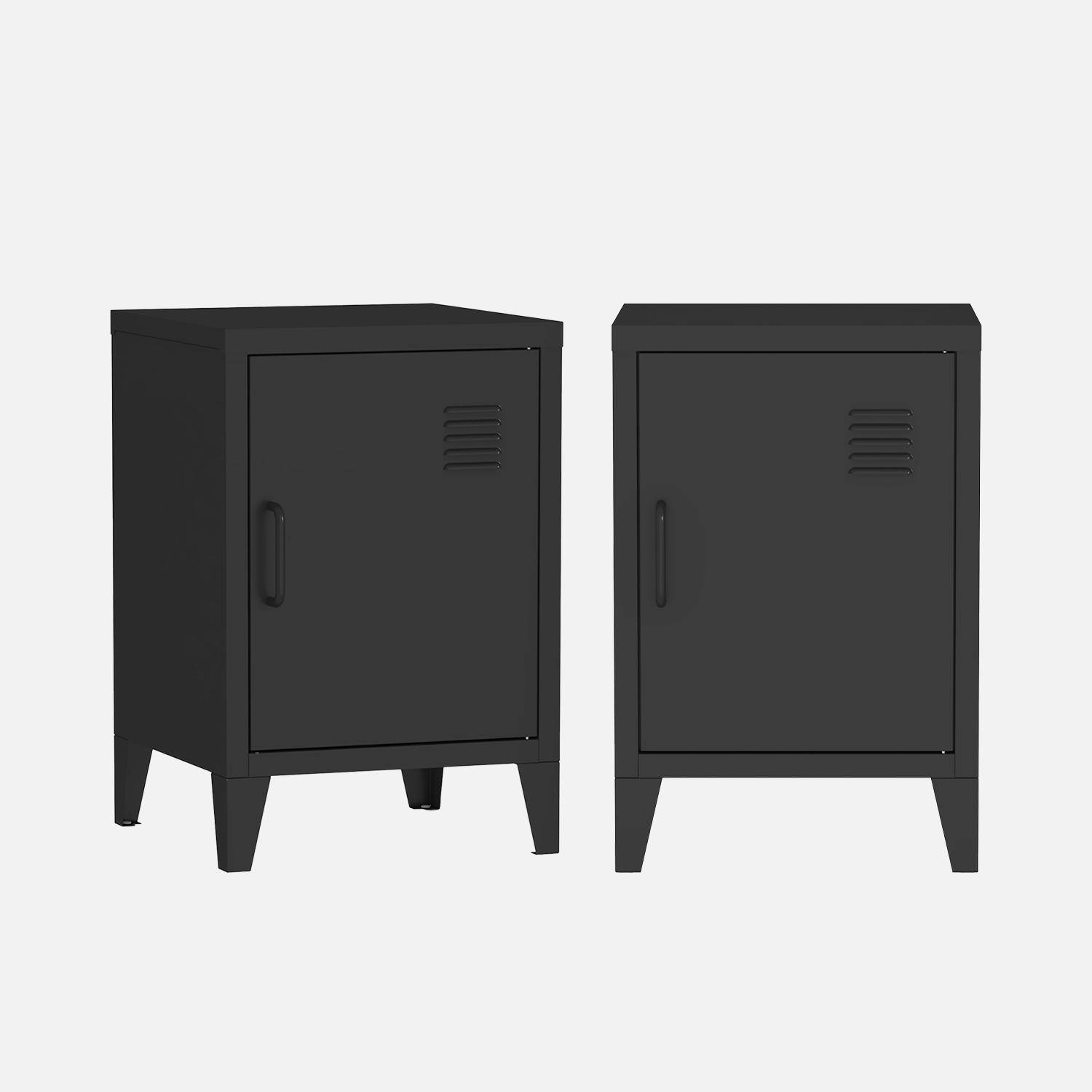 Pair of 1-door metal bedside tables, Soho, Black, 38x38x57 cm,sweeek,Photo4