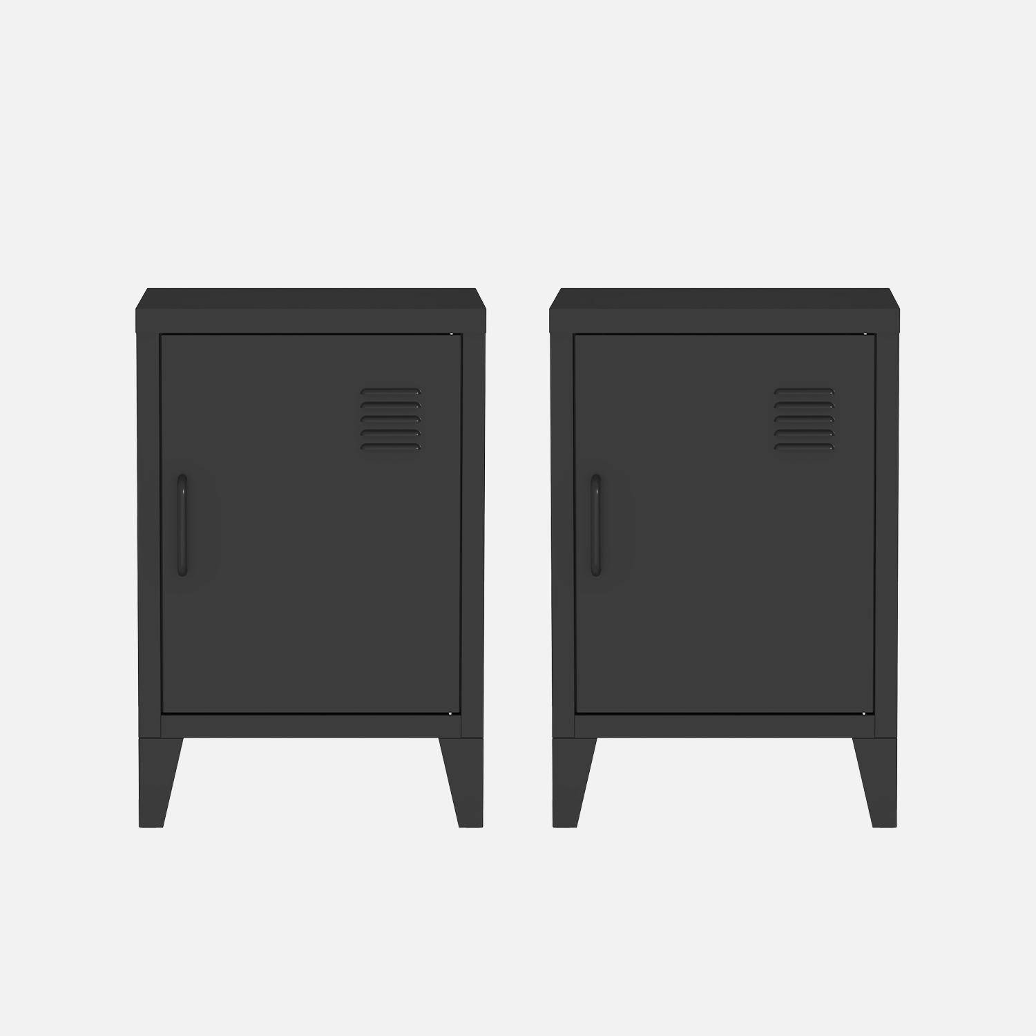 Pair of 1-door metal bedside tables, Soho, Black, 38x38x57 cm Photo5