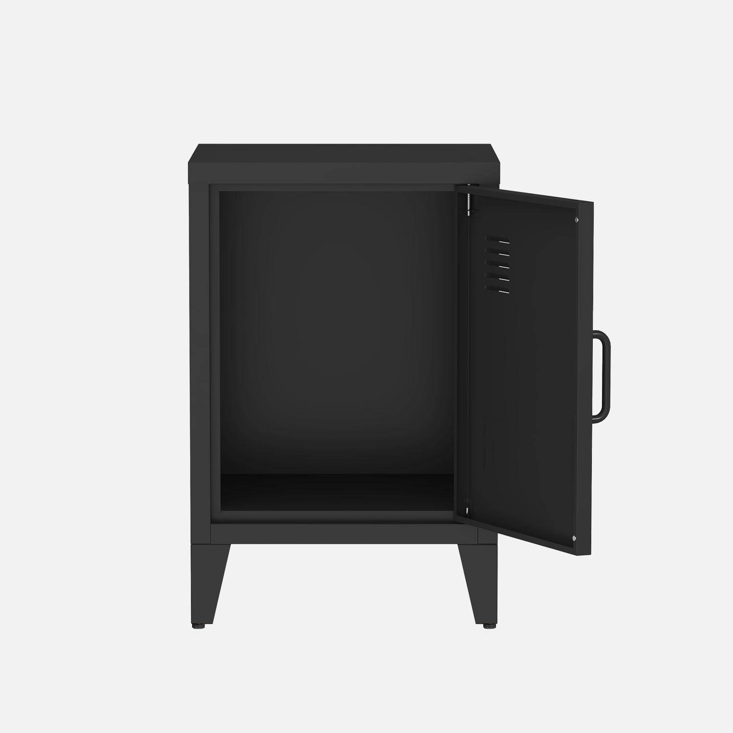 Zestaw 2 stalowych szafek nocnych z jednymi drzwiami- Czarne - L 38 x P 38 x H 55,7 cm,sweeek,Photo6