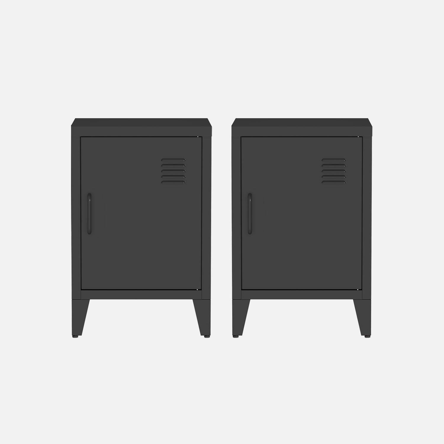 Lot de 2 tables de chevet en acier 1 porte, Noire, casier, L 38 x P 38 x H 55,7 cm Photo4