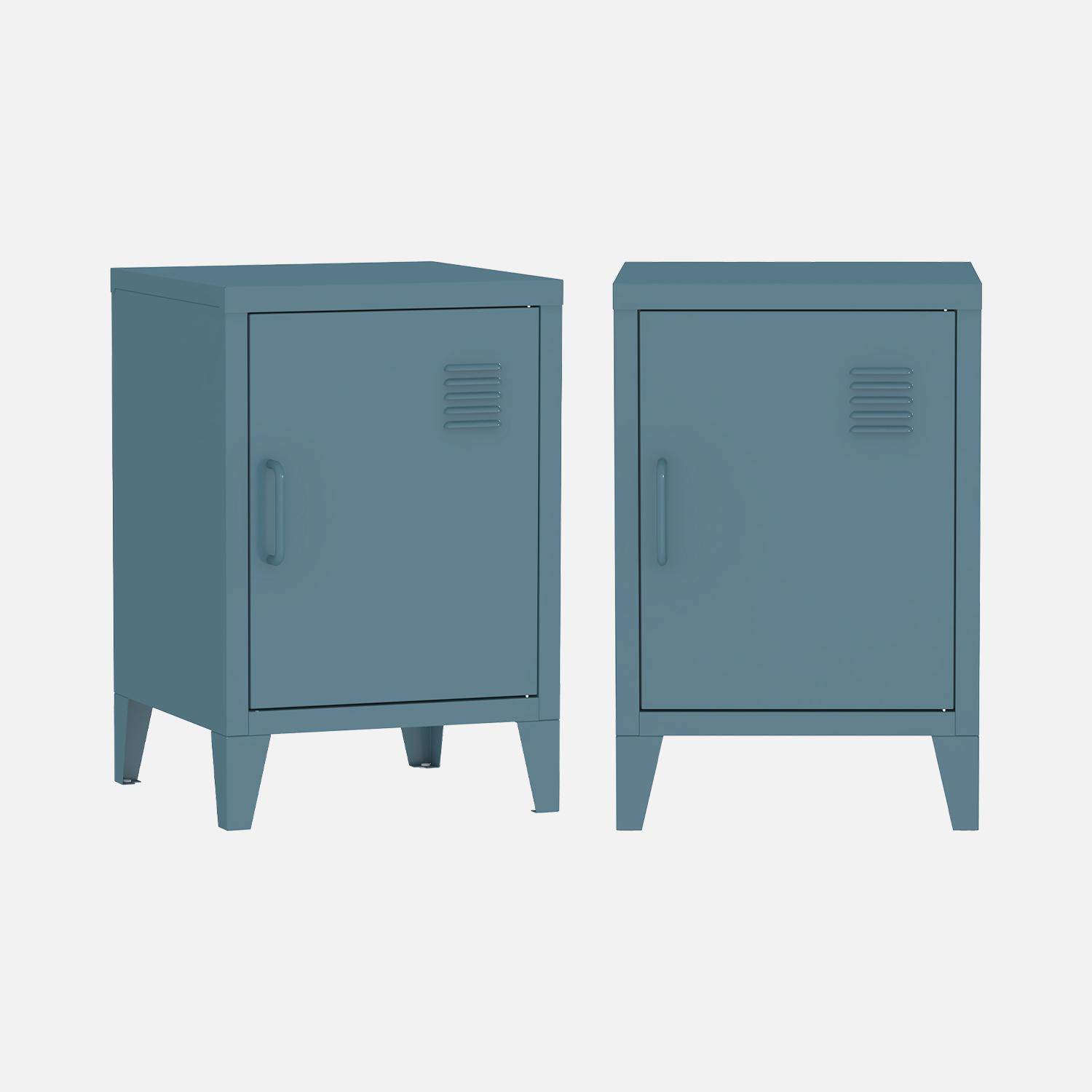 Pair of 1-door metal bedside tables, Soho, Dark blue, 38x38x57 cm Photo3