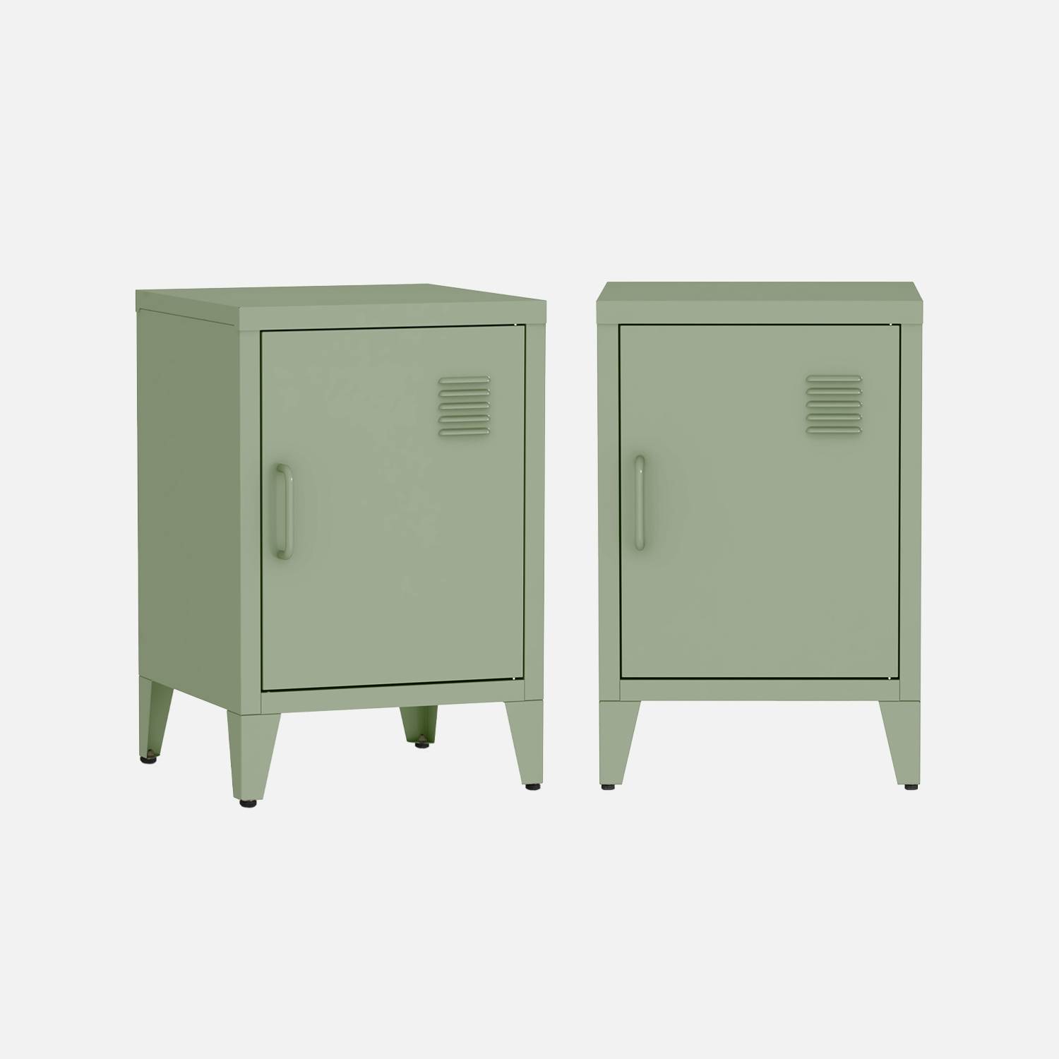 Lot de 2 tables de chevet en acier 1 porte, Vert