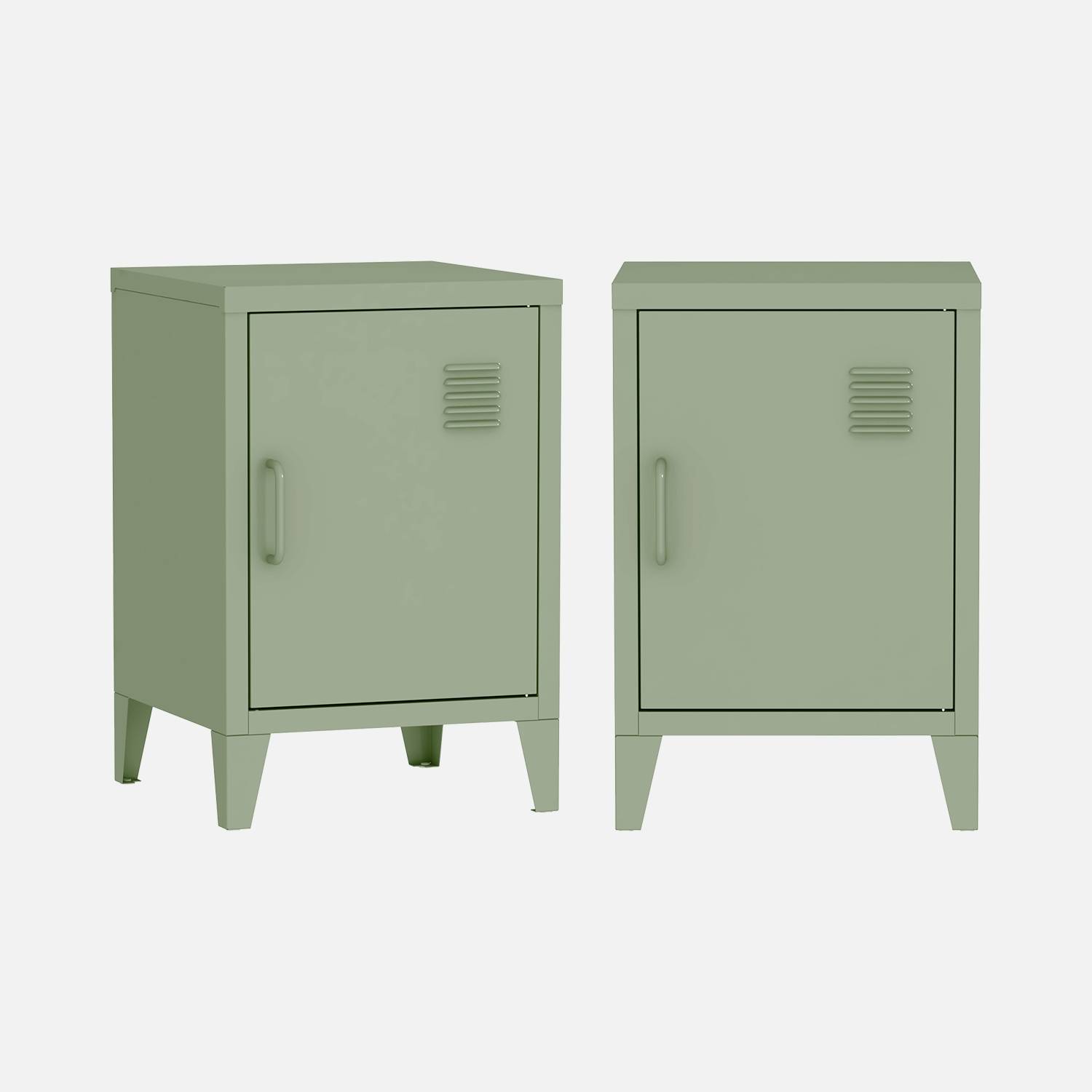 Set van 2 1-deurs metalen nachtkastjes, Groen