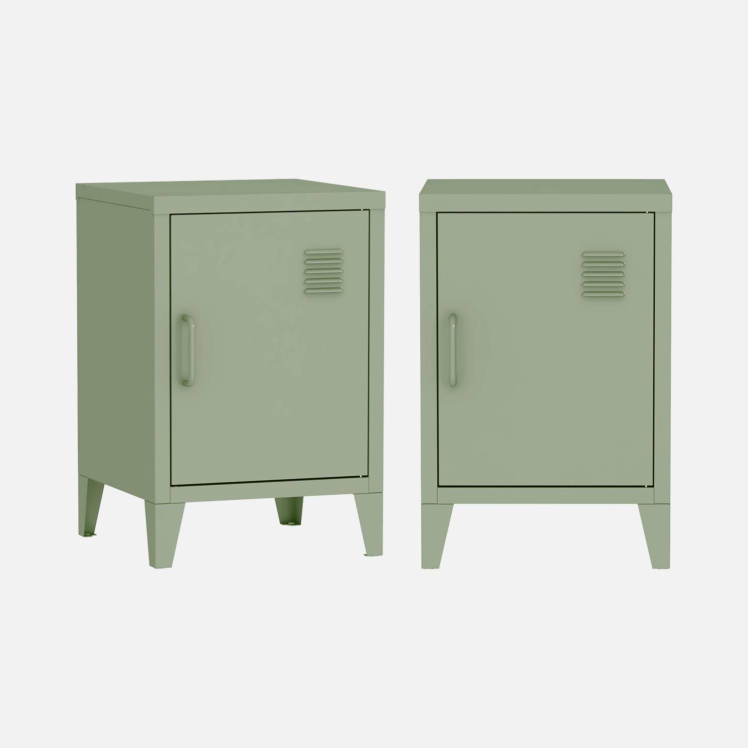 Mesa-de-cabeceira metálicas com 1 porta, set de 2, Soho, Verde, 38x38x57 cm,sweeek,Photo3