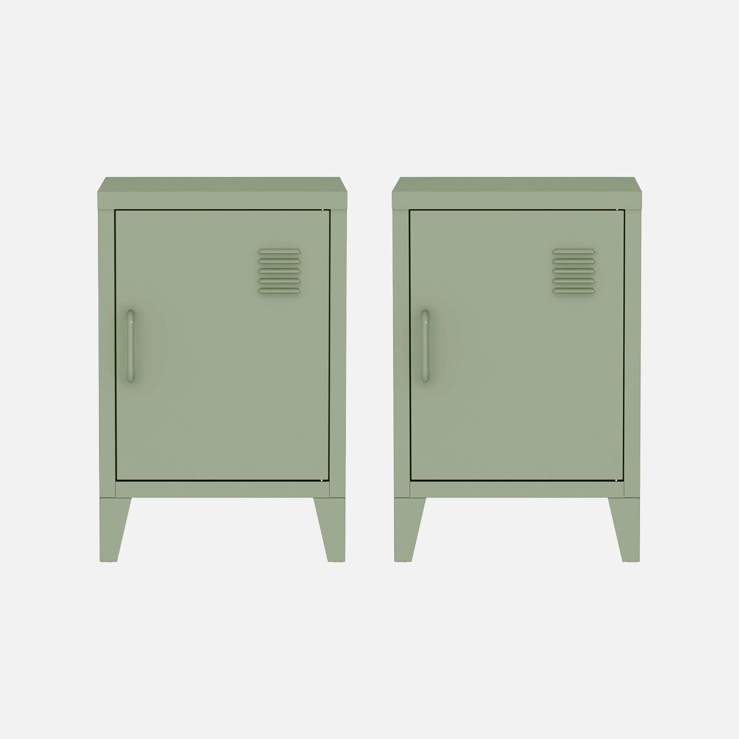 Mesita industrial con 1 puerta, set de 2, Soho, Verde claro, 38x38x57 cm,sweeek,Photo4