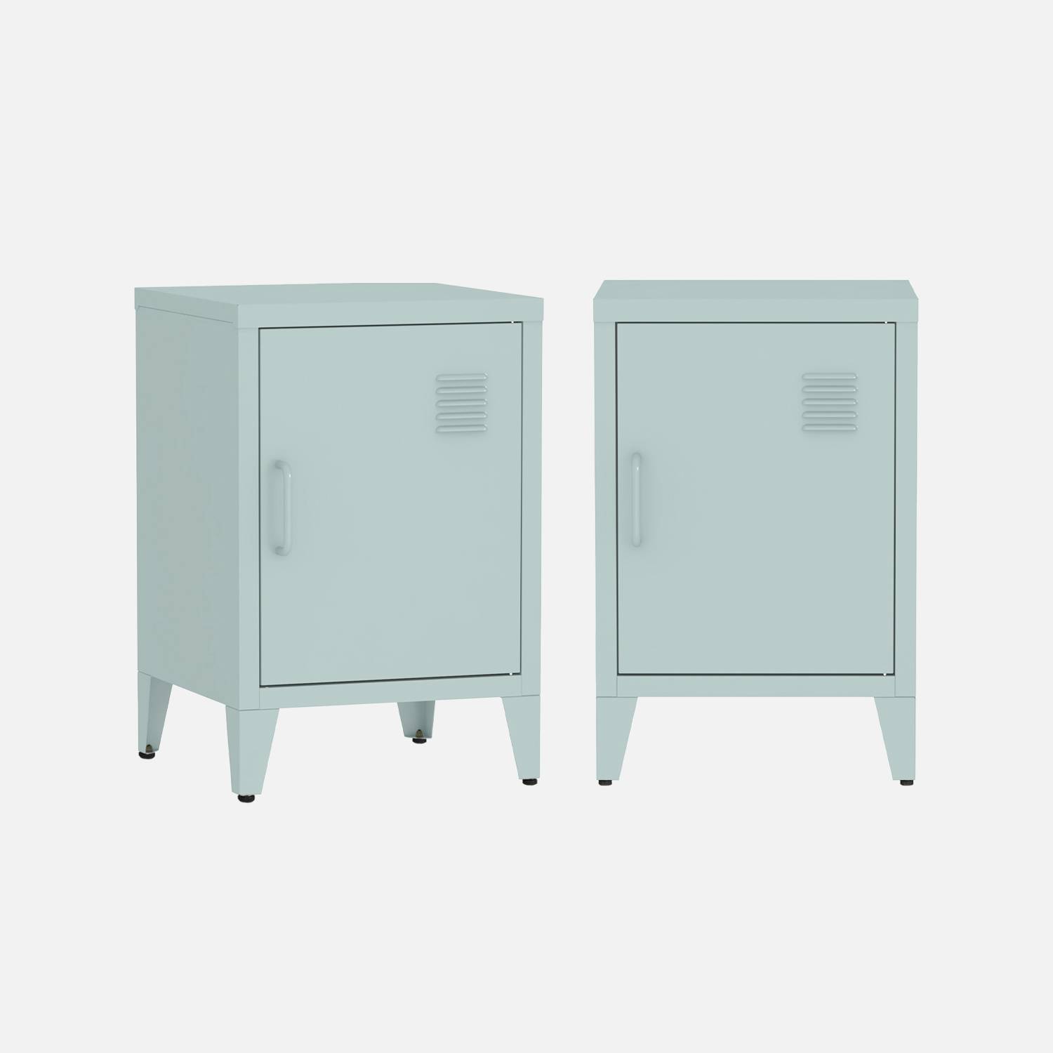 Lot de 2 tables de chevet en acier 1 porte, Bleu clair