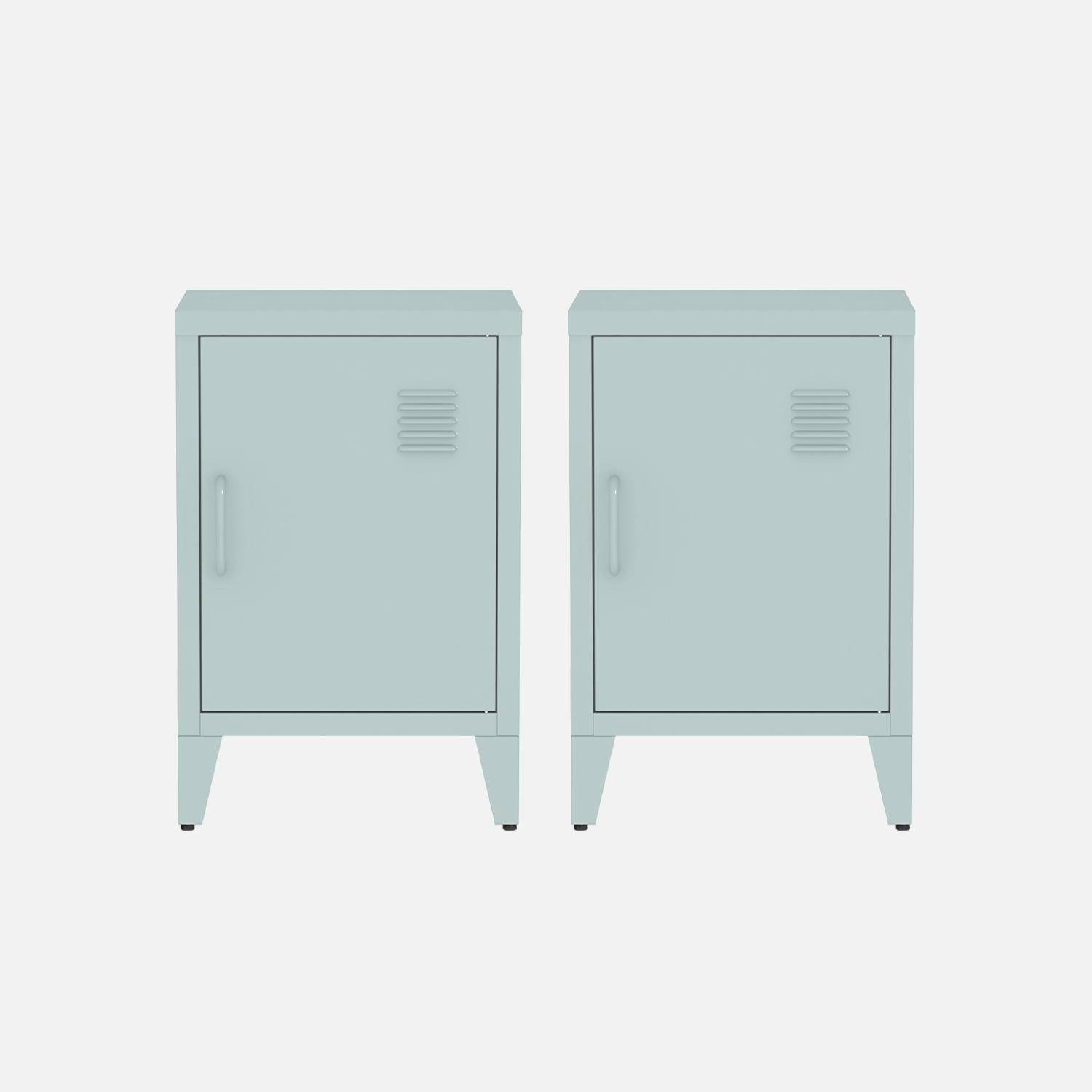 Lot de 2 tables de chevet en acier 1 porte, Bleu clair, casiers, L 38 x P 38 x H 55,7 cm Photo5