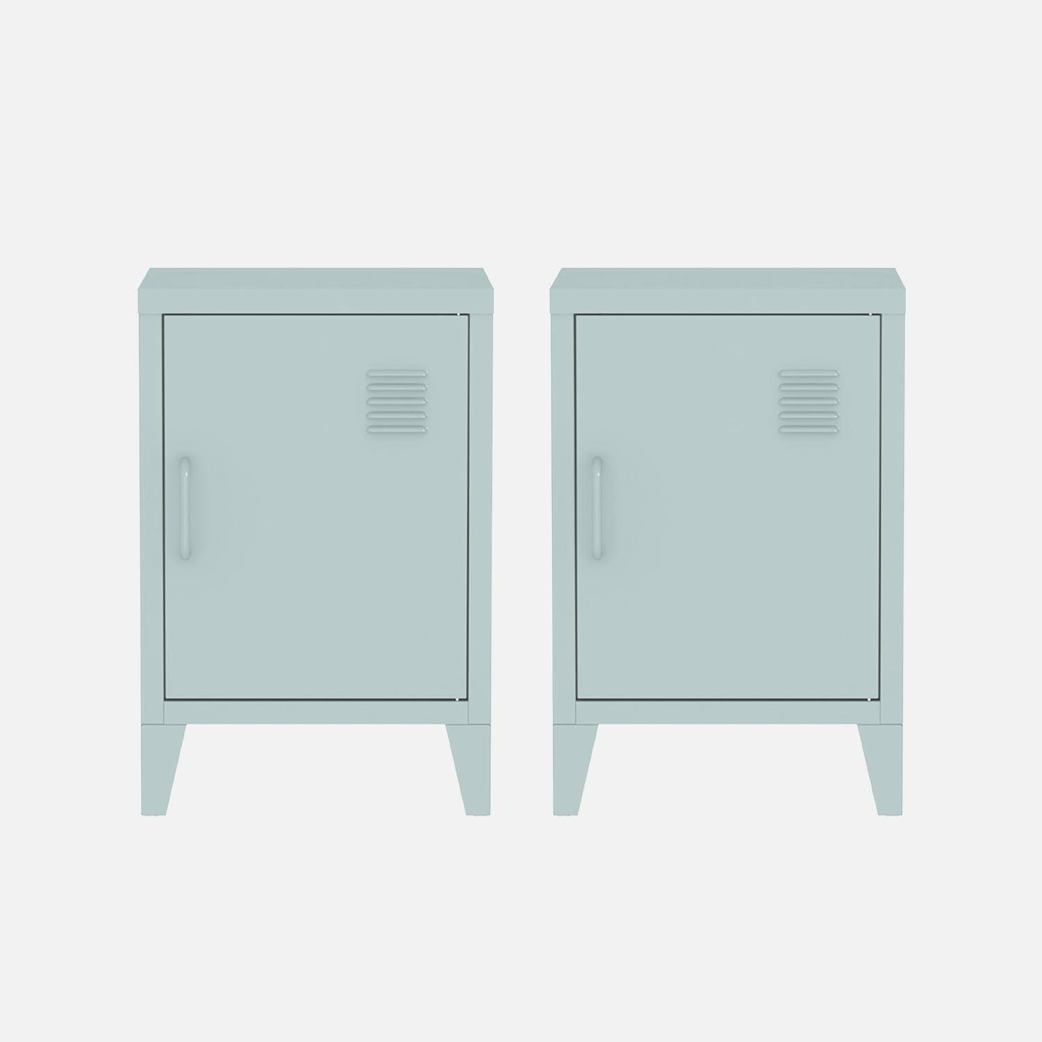 Pair of 1-door metal bedside tables, Soho, Light blue, 38x38x57 cm Photo6