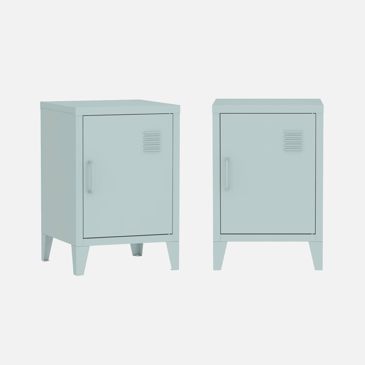 Pair of 1-door metal bedside tables, Soho, Light blue, 38x38x57 cm,sweeek,Photo3