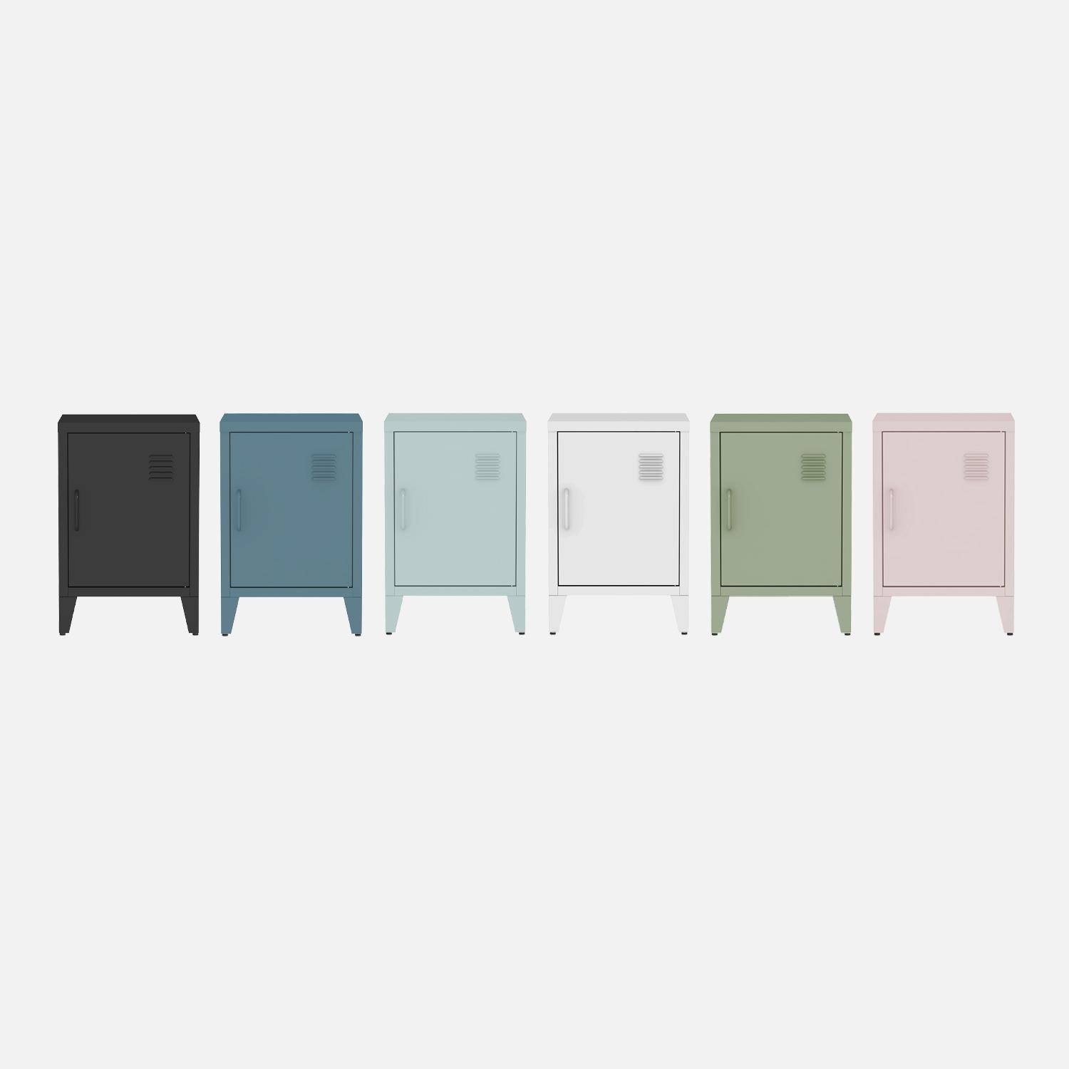 Lot de 2 tables de chevet en acier 1 porte, Bleu clair, casiers, L 38 x P 38 x H 55,7 cm Photo4