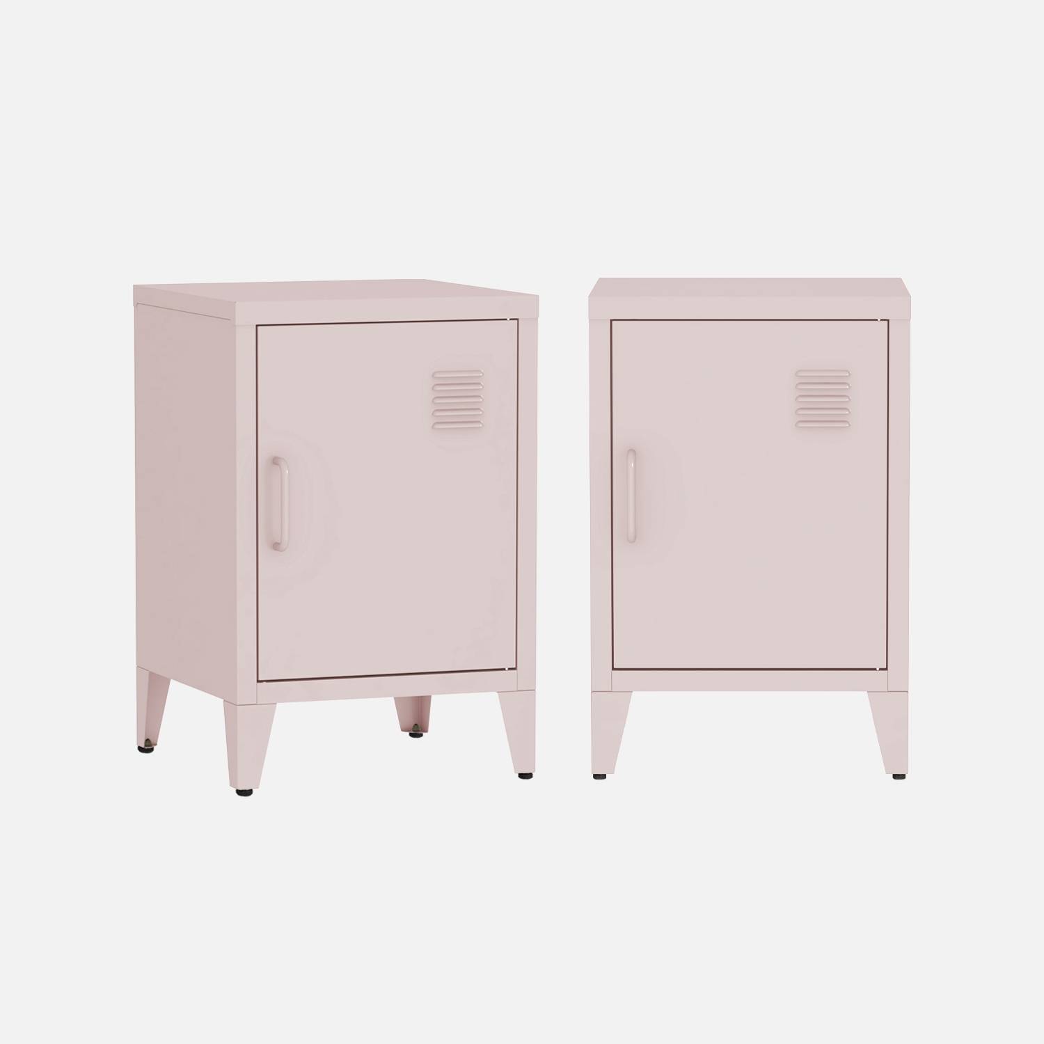 Lot de 2 tables de chevet en acier 1 porte, Rose