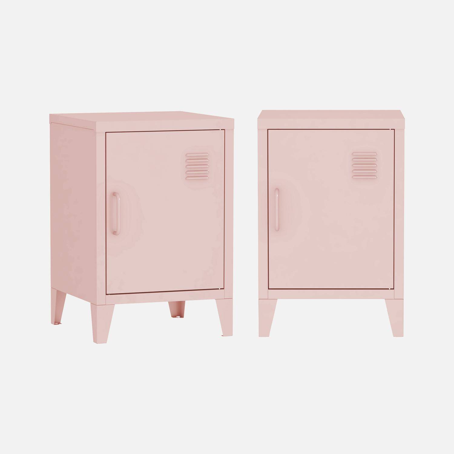 Mesa-de-cabeceira metálicas com 1 porta, set de 2, Soho, Rosa, 38x38x57 cm Photo3