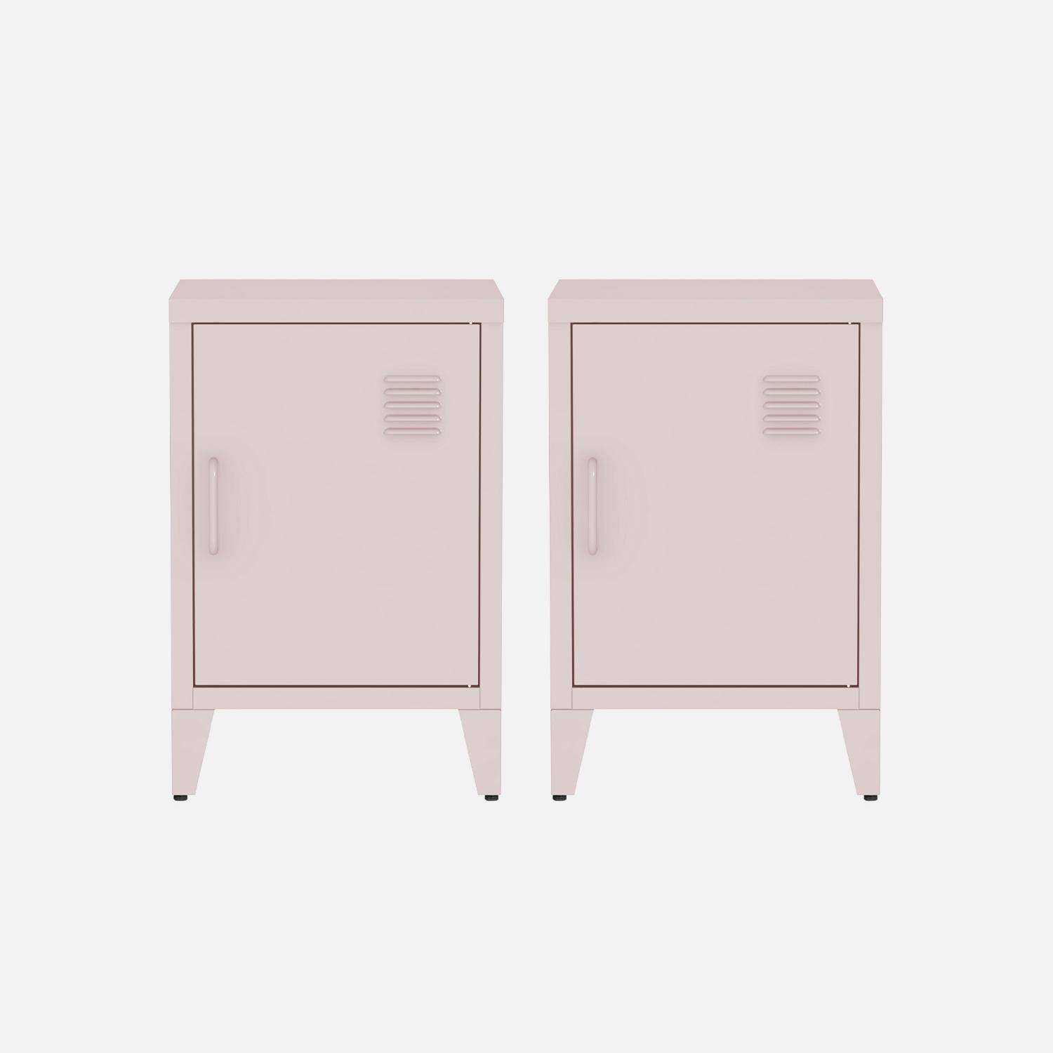 Zestaw 2 stalowych szafek nocnych z jednymi drzwiami - Różowe - L 38 x P 38 x H 55,7 cm,sweeek,Photo4