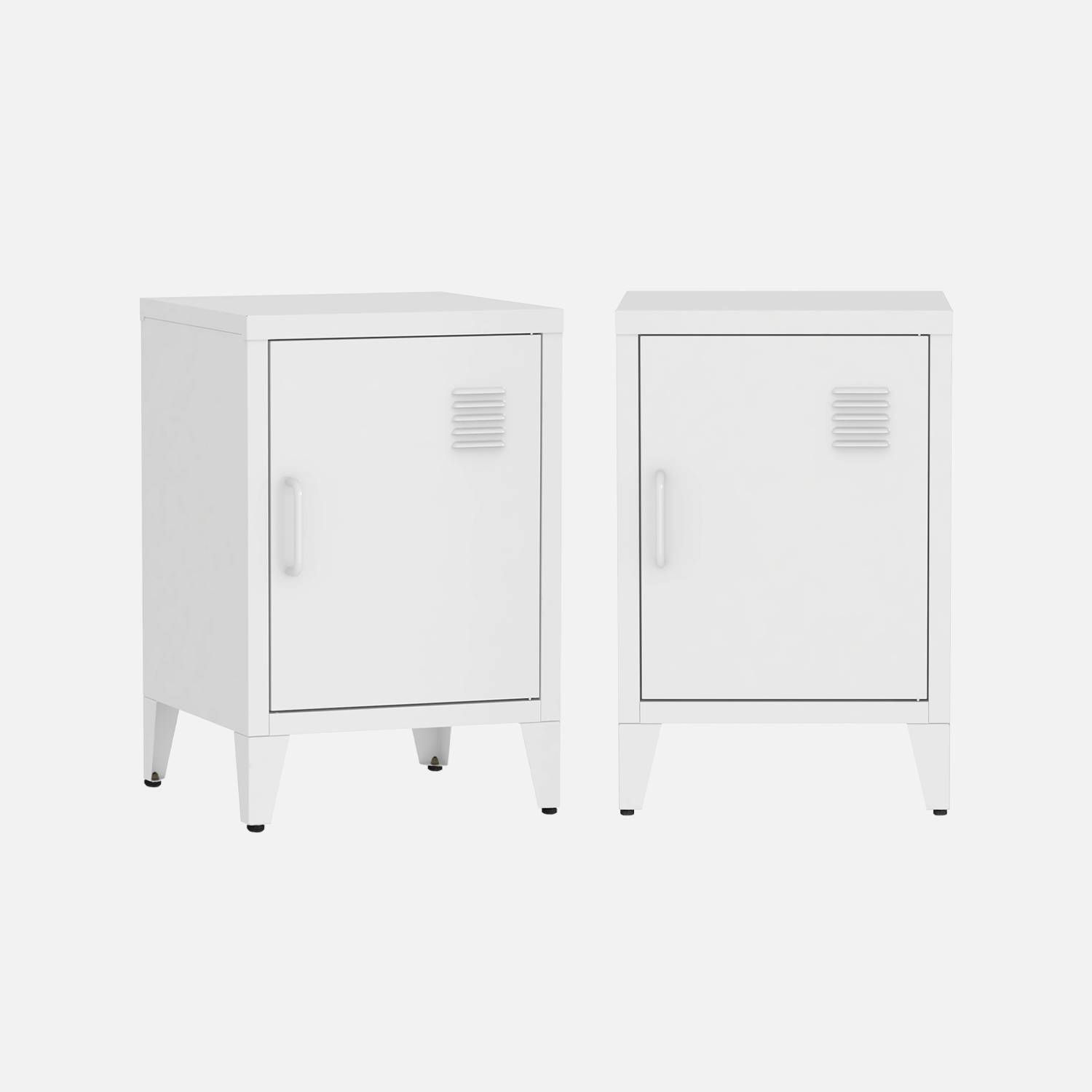 Set van 2 1-deurs metalen nachtkastjes, Wit