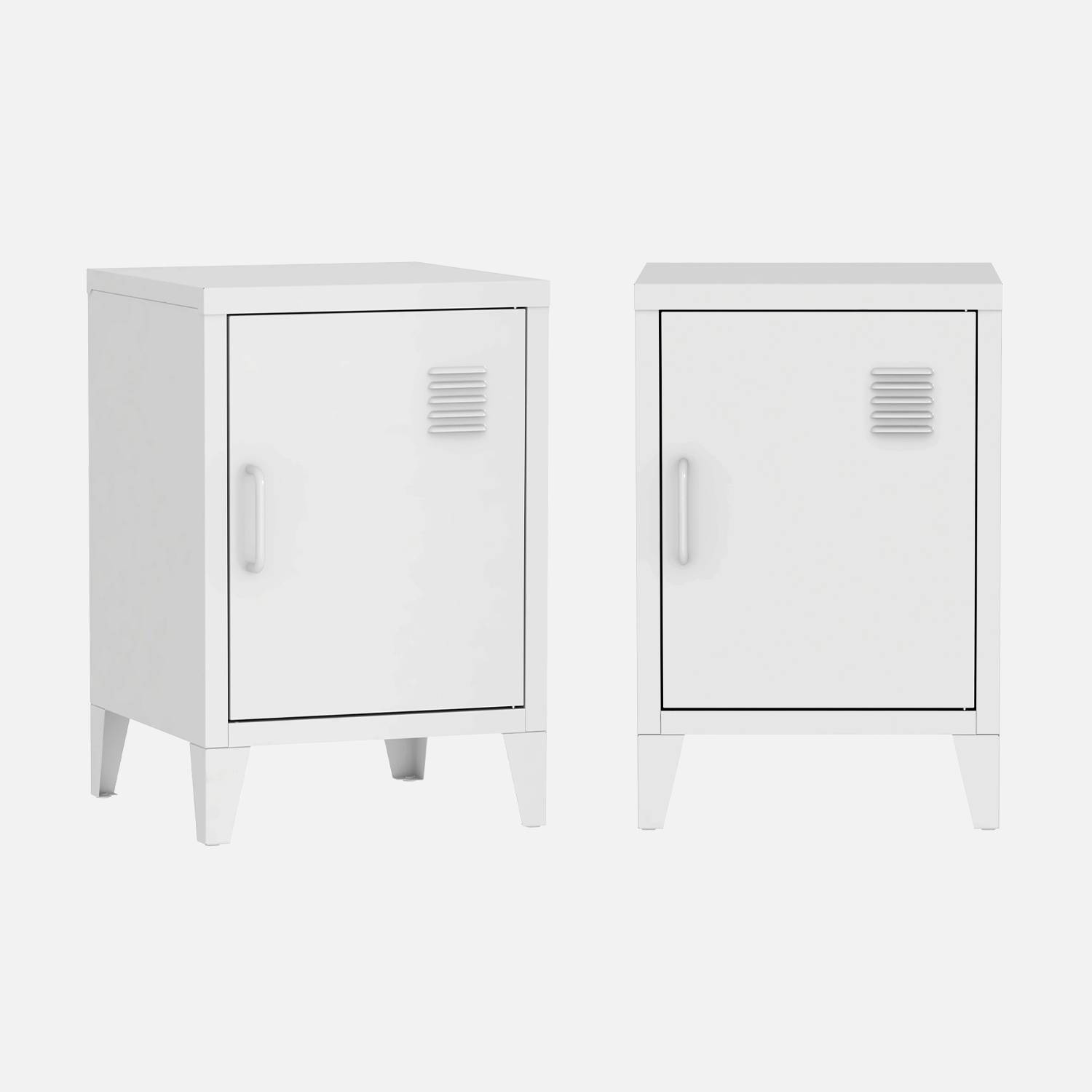 Set van 2 1-deurs metalen nachtkastjes, Wit